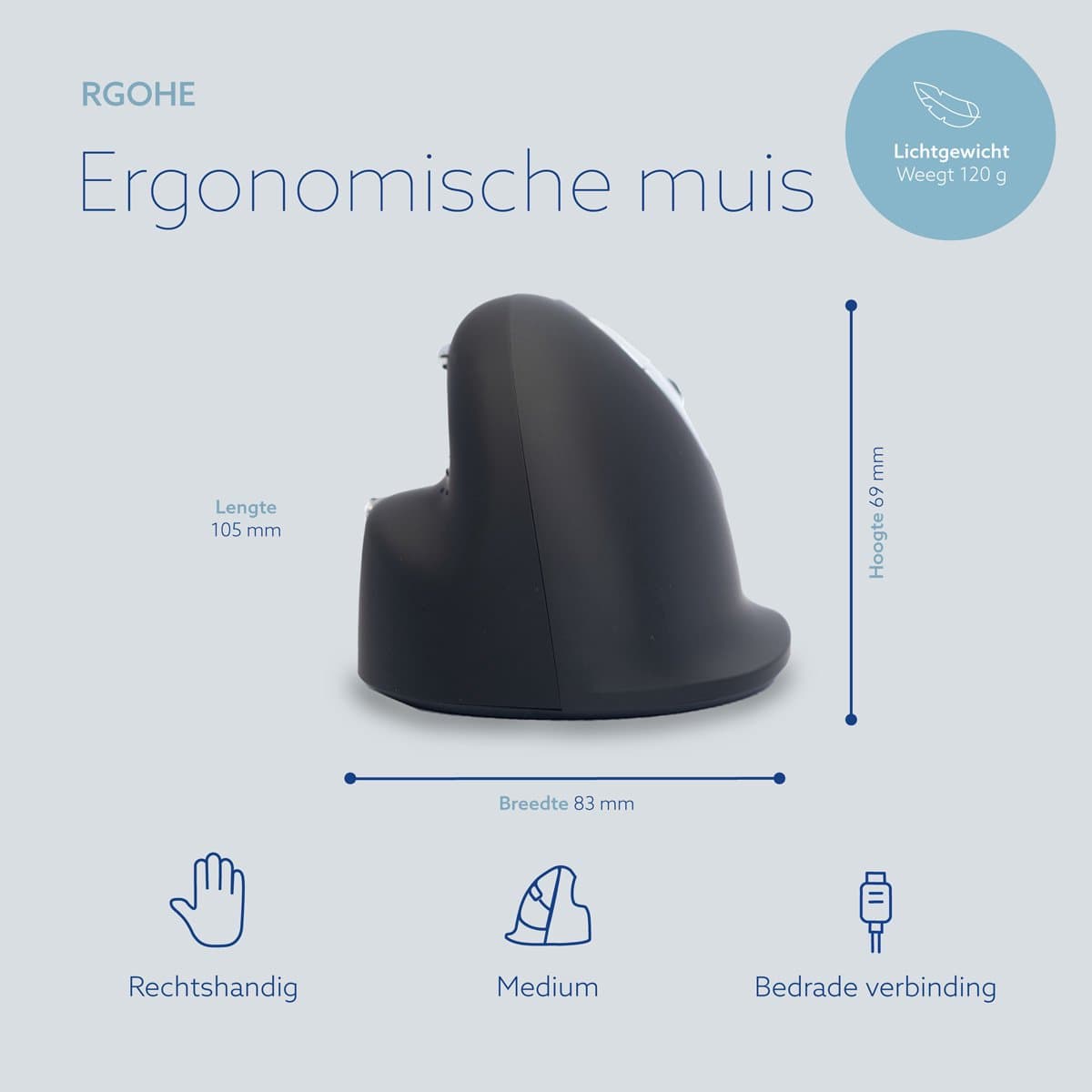 R-Go HE - Ergonomische Muis - Verticale Muis - Rechtshandig - Pauze-indicator - Maat Medium - Zwart thumbnail 8