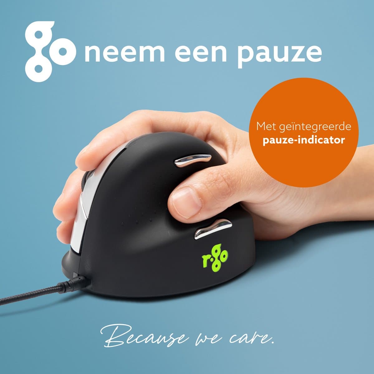 R-Go HE - Ergonomische Muis - Verticale Muis - Rechtshandig - Pauze-indicator - Maat Medium - Zwart thumbnail 7