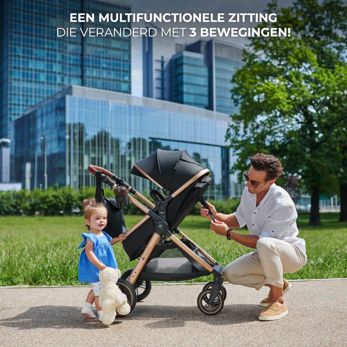 Kinderkraft ESME PRO 3-in-1 Kinderwagen – Beigekleurige multifunctionele combi met reiswieg, wandelwagen en autostoel - Beige thumbnail 3