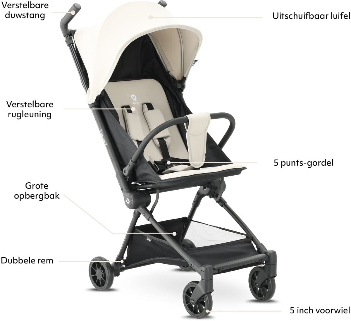 Qplay Mega Pro Buggy - Inklapbaar - Lichtgewicht Reisbuggy - Apricot thumbnail 6
