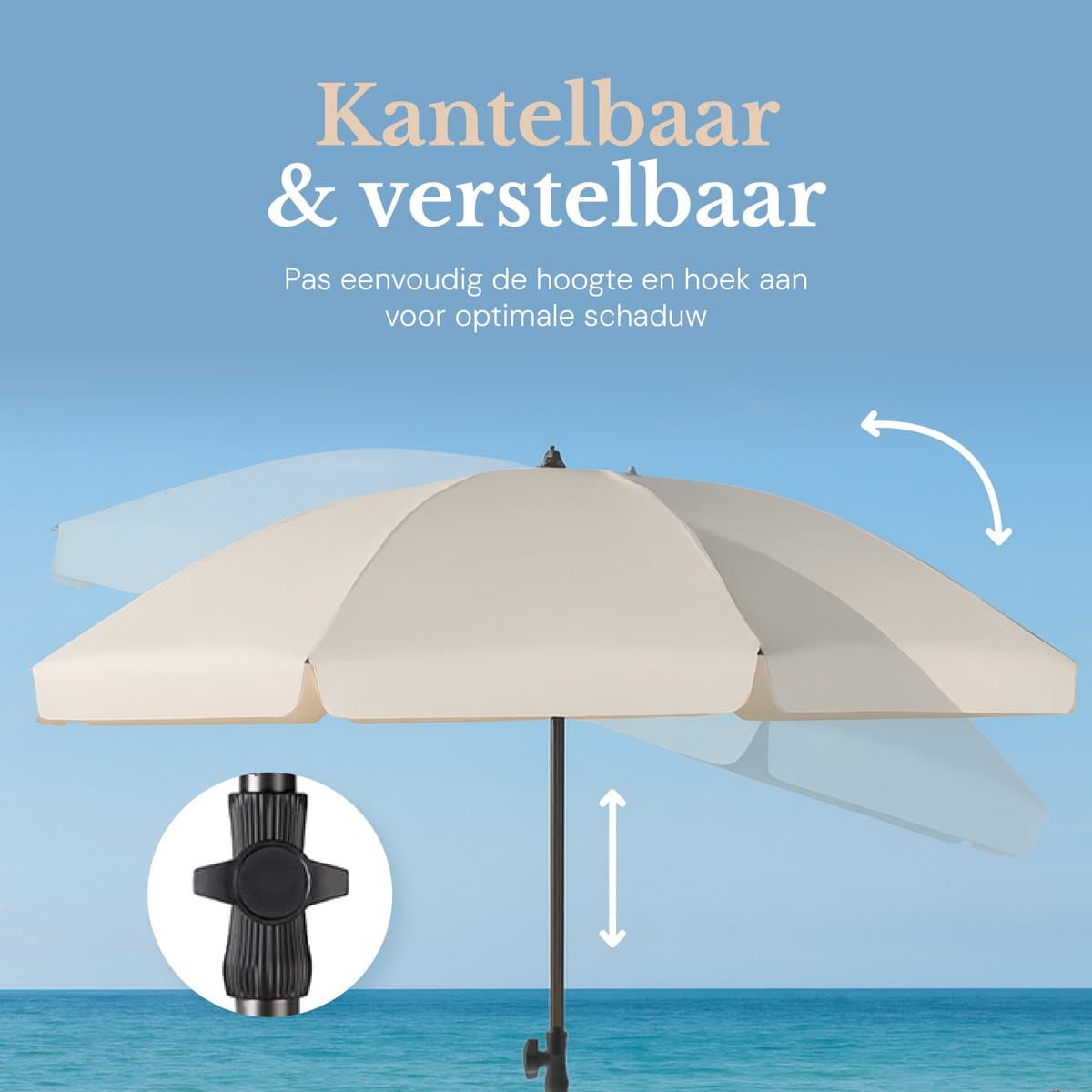 O’DADDY® Parasol Set – Kantelbaar & Verstelbaar – Waterdicht – UV-Bestendig – Met Grondboor & Draagtas – Strand, Tuin & Balkon – 180 cm – Beige thumbnail 3