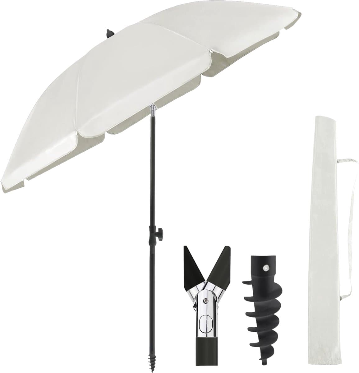 O’DADDY® Parasol Set – Kantelbaar & Verstelbaar – Waterdicht – UV-Bestendig – Met Grondboor & Draagtas – Strand, Tuin & Balkon – 180 cm – Beige
