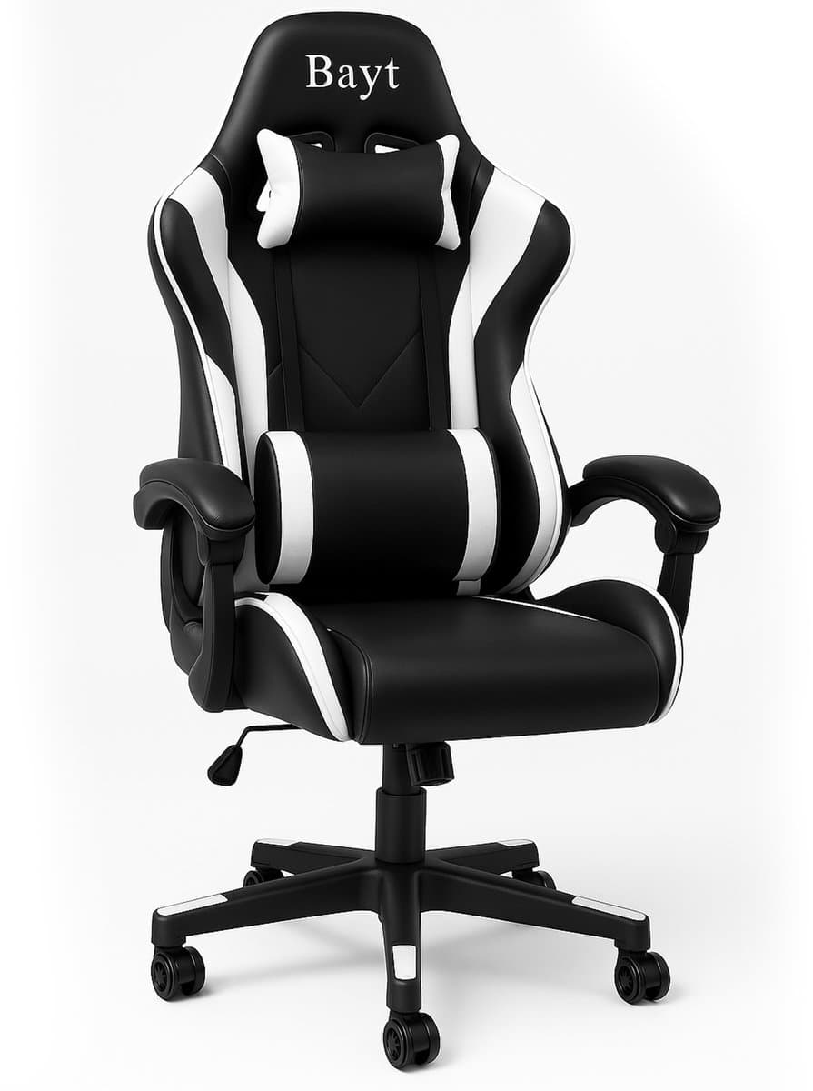 Bayt Gamestoel - Gaming chair - Gamingstoel - Verstelbare rugleuning - Comfortabele game stoel - Zwart en wit