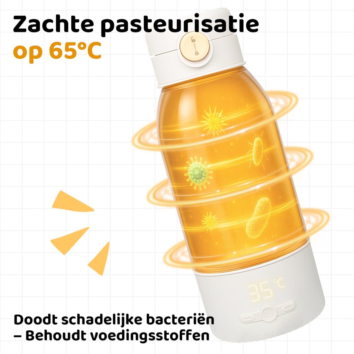 Draagbare Flessenwarmer met 10.000mAh Accu - 500ml Baby Waterwarmer - Snoerloos Gebruik - Precieze Temperatuurregeling & 24u Warmhoudfunctie - Oplaadbaar via USB-C - Kinderslot - Wit/Rvs thumbnail 3