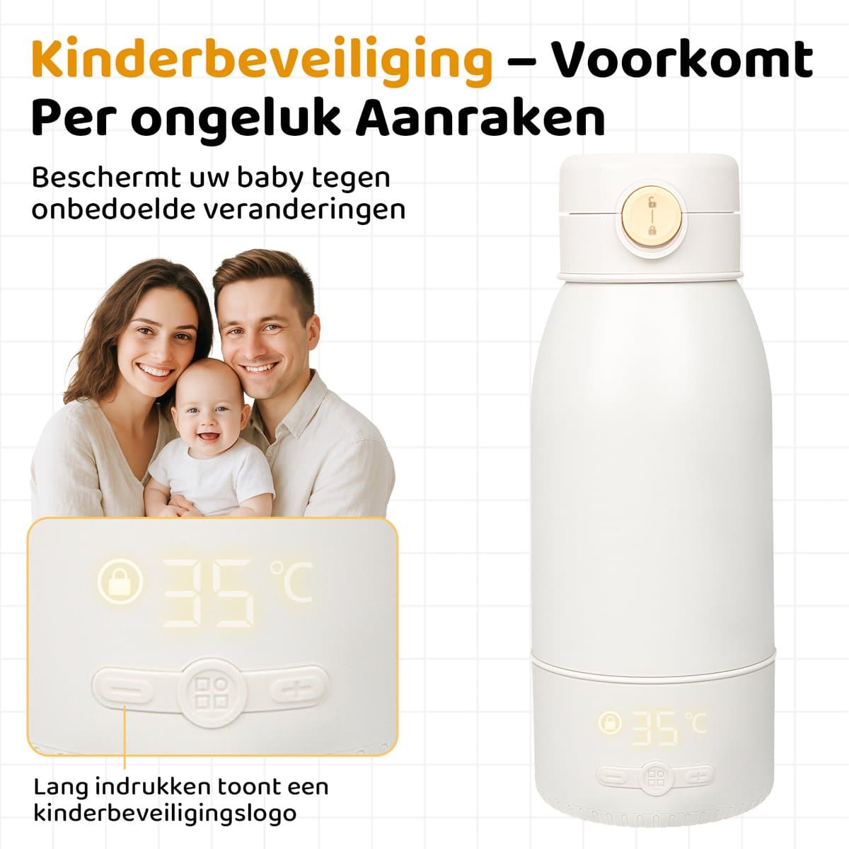 Draagbare Flessenwarmer met 10.000mAh Accu - 500ml Baby Waterwarmer - Snoerloos Gebruik - Precieze Temperatuurregeling & 24u Warmhoudfunctie - Oplaadbaar via USB-C - Kinderslot - Wit/Rvs thumbnail 5