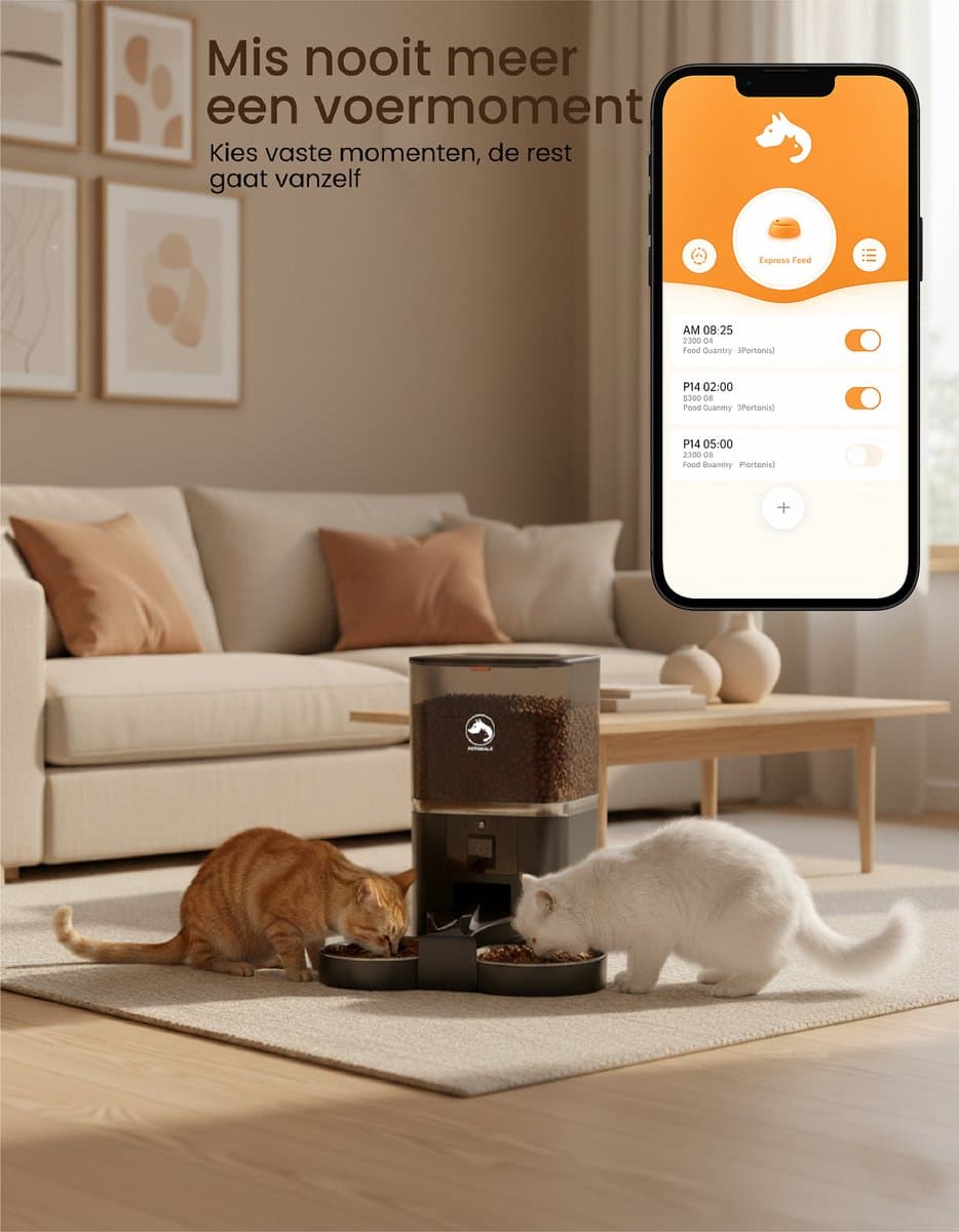 PetMeals® Automatische Voerbak Kat en Hond - Twee Voerbakken - met App en Camera - 6 L - Zwart thumbnail 2