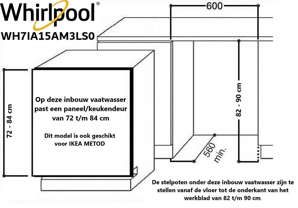 Whirlpool WH7IA15AM3LS0 - A-klasse vaatwasser 15 couverts thumbnail 2