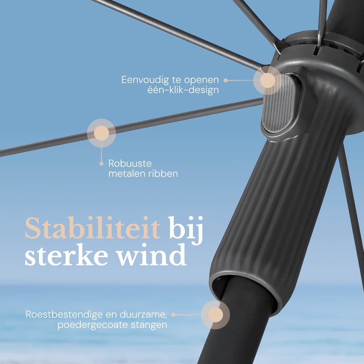 O’DADDY® Parasol Set – Kantelbaar & Verstelbaar – Waterdicht – UV-Bestendig – Met Grondboor & Draagtas – Strand, Tuin & Balkon – 180 cm – Donker Grijs thumbnail 7