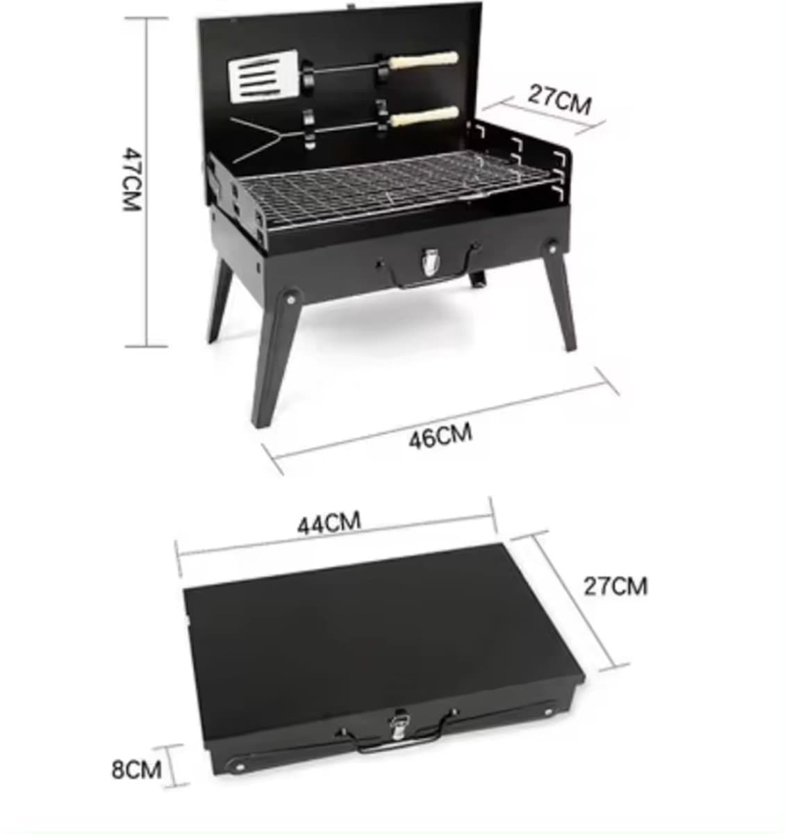 Koffer BBQ | Houtskool Barbecue | Opvouwbare inklapbare meeneem kolen BBQ inclusief gereedschap | Opvouw inklap tafel vakantie camping compact klein onderweg thumbnail 4