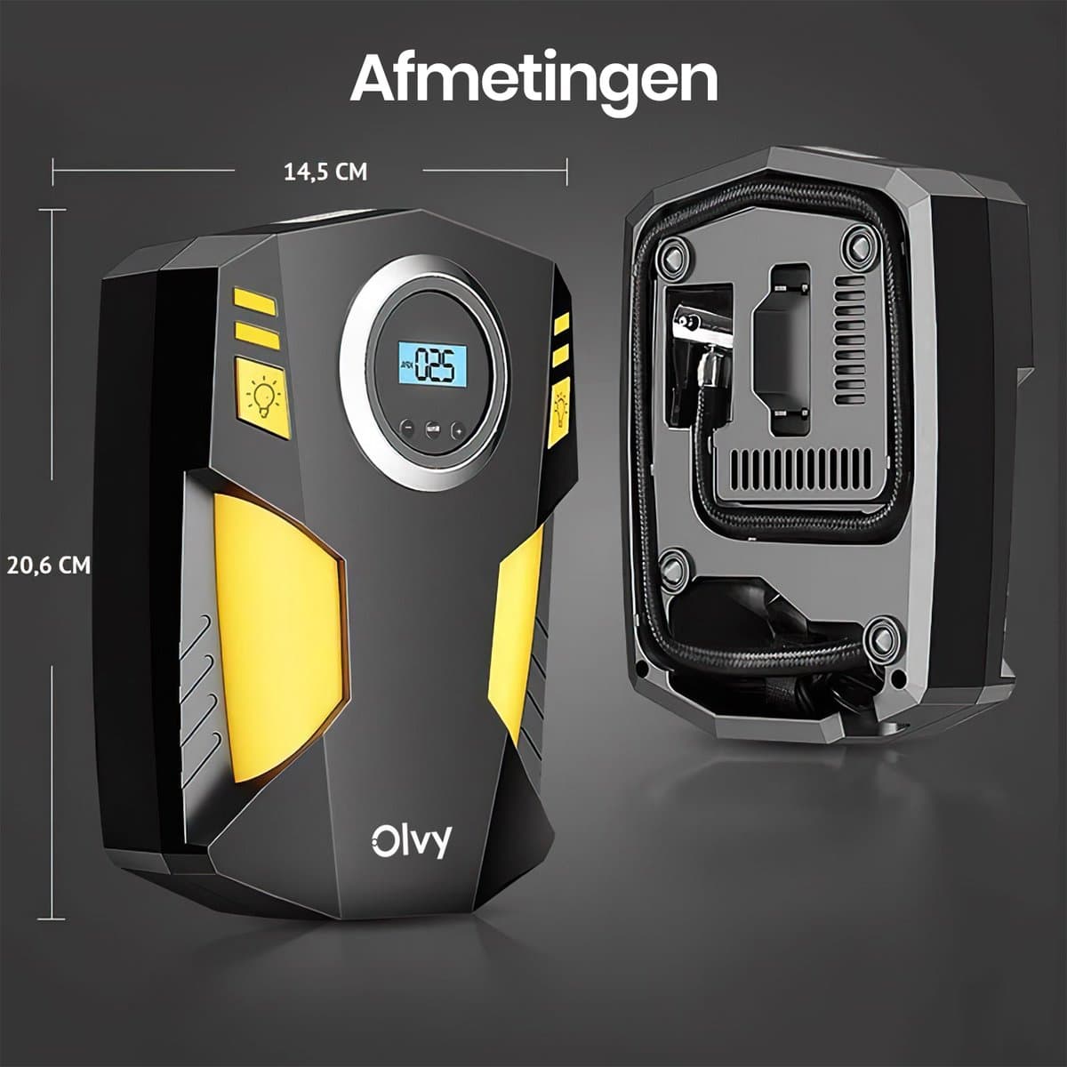 Olvy Compressor Bandenpomp - Luchtcompressor 12V - Elektrische Bandenpomp - Fiets/Auto/Motor/Bal/Luchtbed - Met 4 Opzet Stukken thumbnail 7