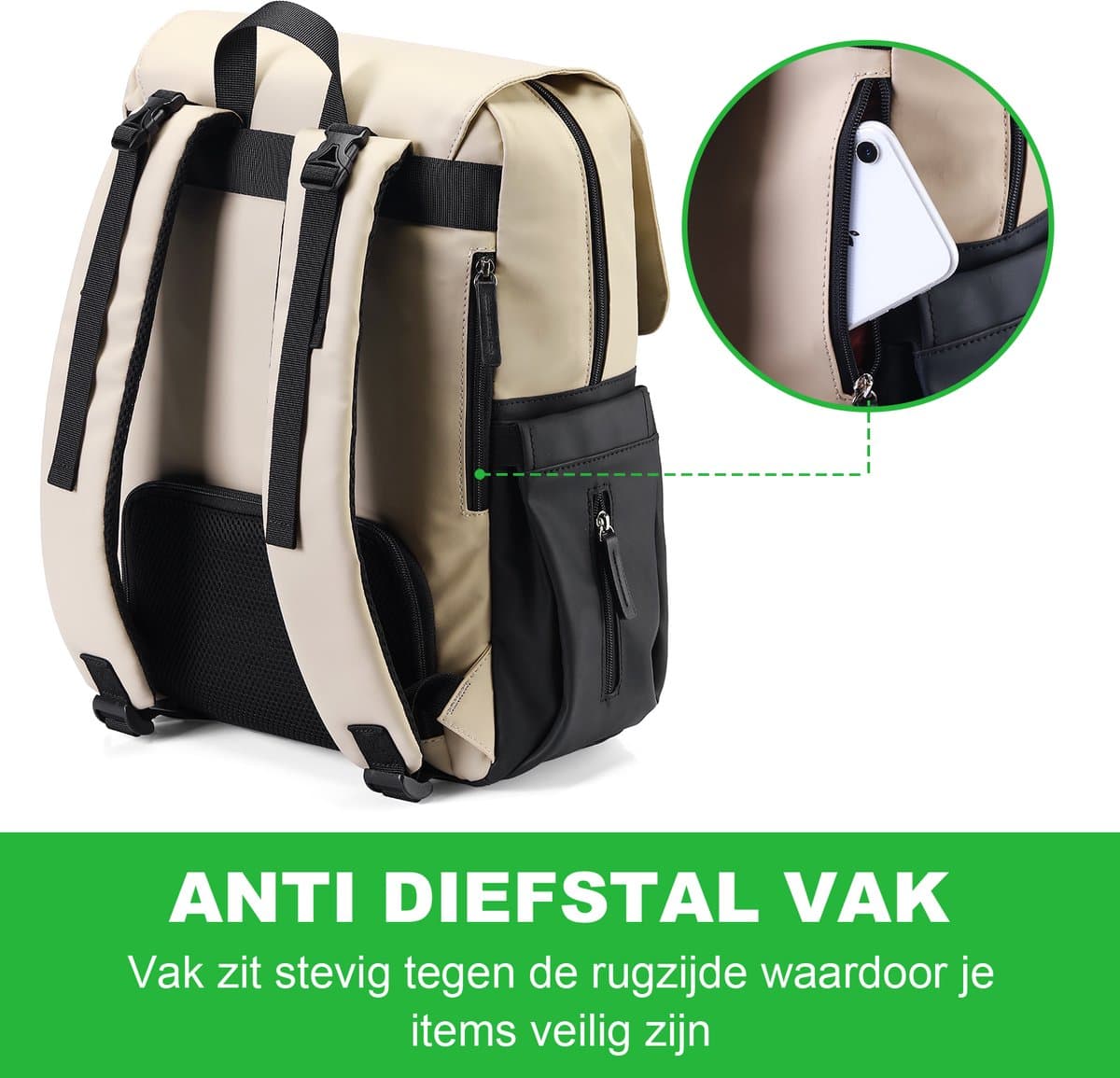 Brisby slijtvaste Luiertas – verzorgingstas - Two Tone Creme en Zwart PU - Inclusief Verschoonmatje - Isoleervakken - Met Geïntegreerde Kinderwagen haken thumbnail 3