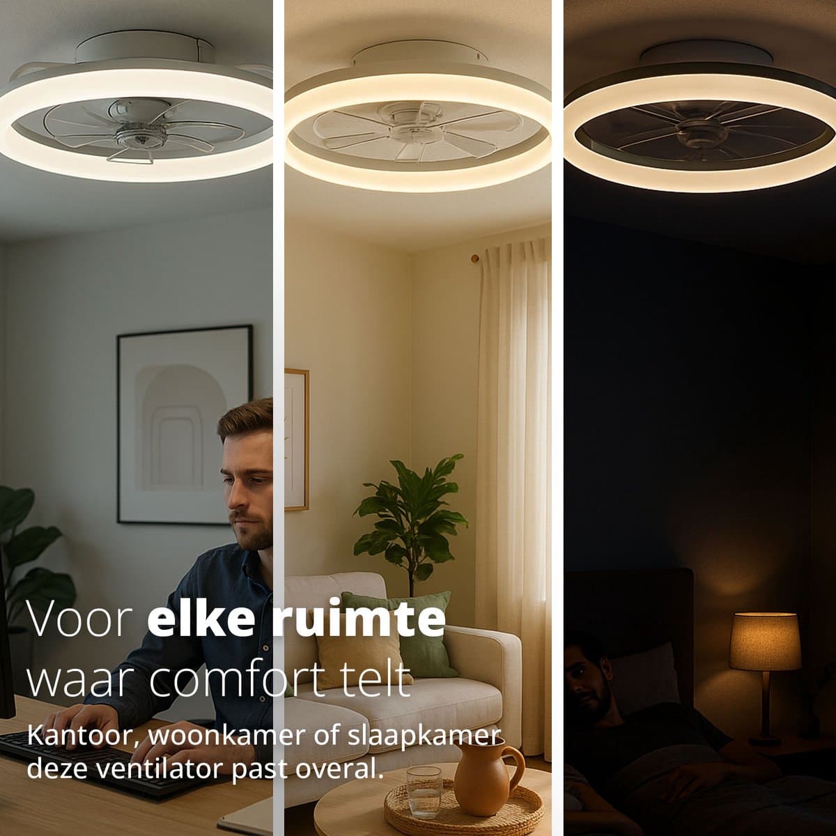 FlinQ AeroGlow Smart Plafondventilator met Verlichting - Ventilator voor aan het Plafond - Ideaal voor op de Slaapkamer - Bestuurbaar met App of Afstandsbediening - Wit thumbnail 3