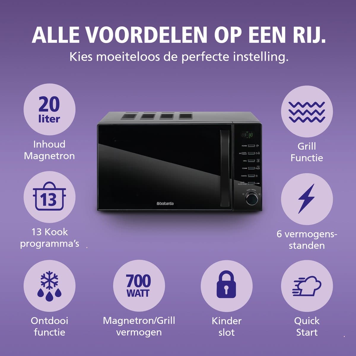 Brabantia BBEK1145DG Magnetron met Grillfunctie - Vrijstaand - 13 automatische kookprogramma's thumbnail 4