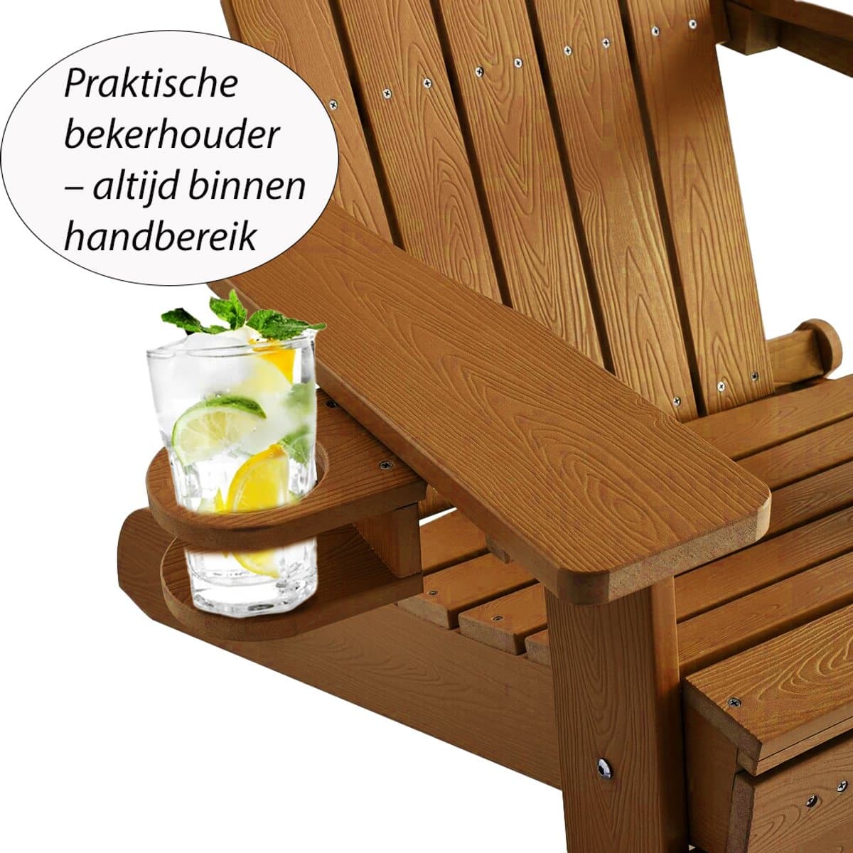 Tuinstoel Adirondack Stoel Arizona - Licht Bruin - Met Voetenbankje - Houtlook - Hoogwaardig Kunststof thumbnail 4