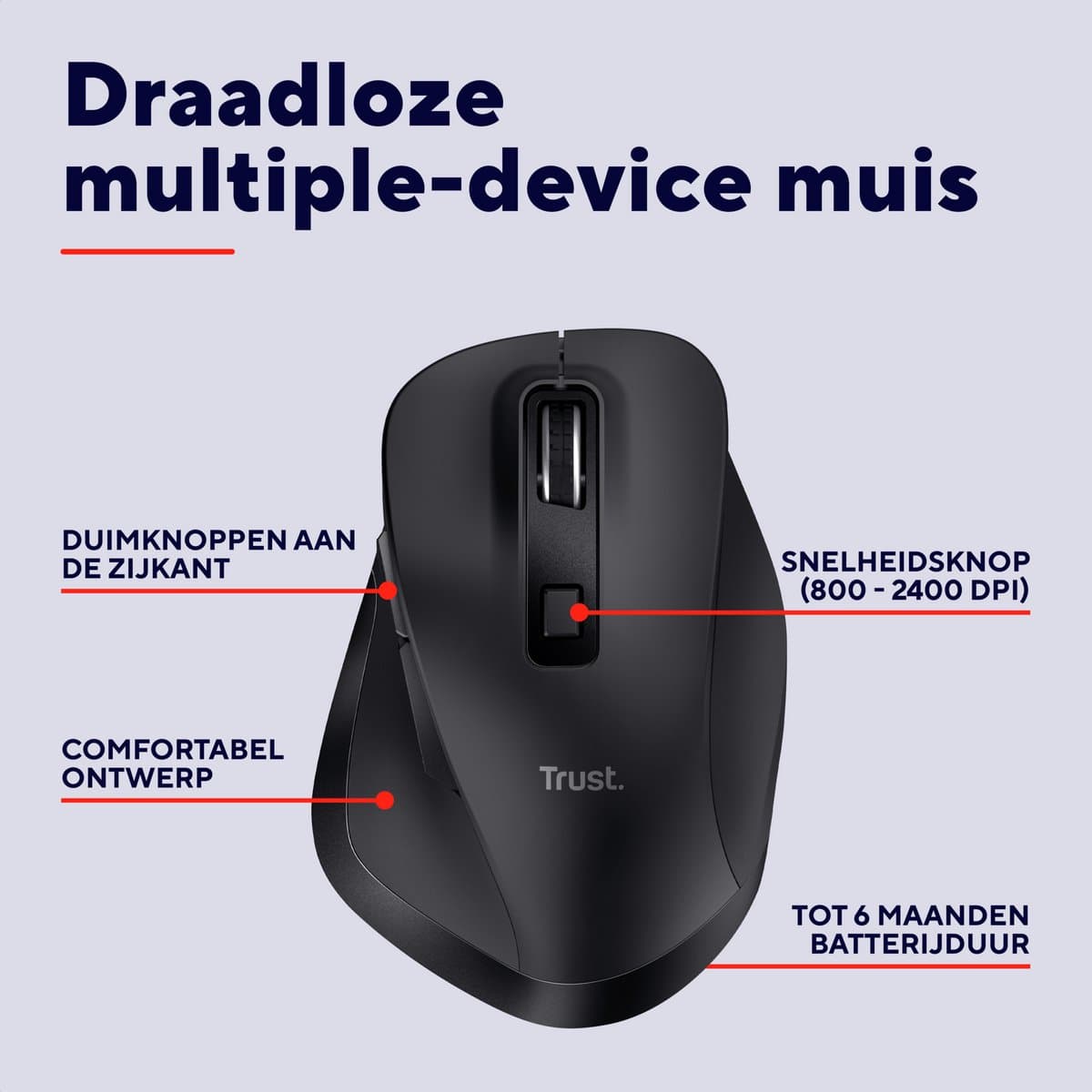 Trust Fyda - Draadloze Muis met USB-ontvanger & Bluetooth - Comfortabele grip - Oplaadbaar - Zwart thumbnail 4