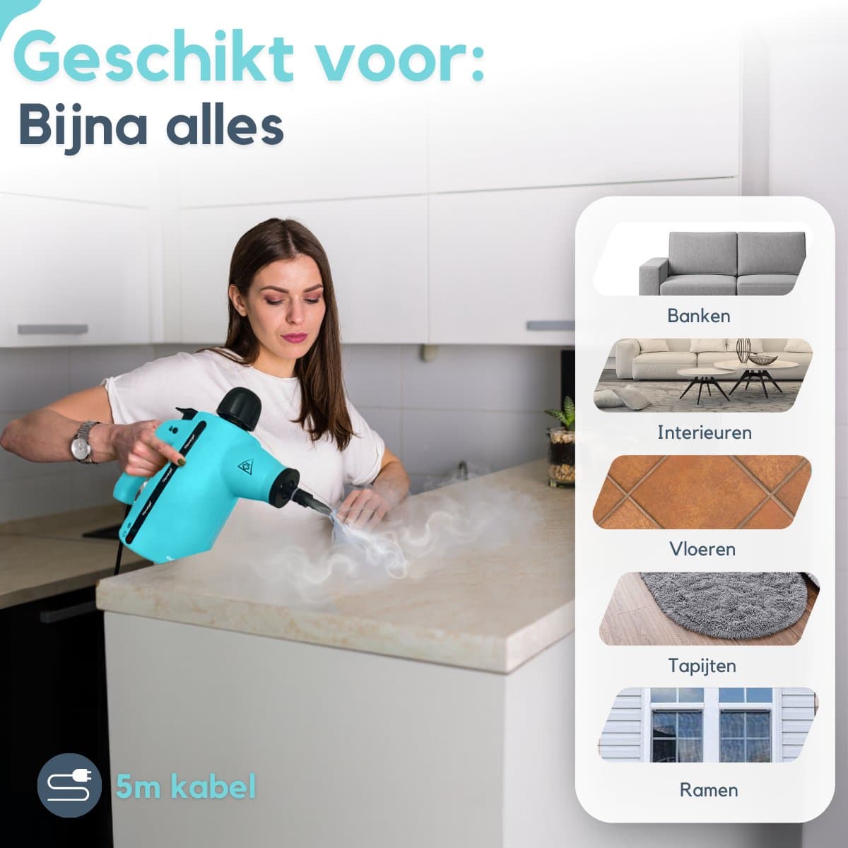 Spalax 14-in-1 Stoomreiniger - Krachtig Stoomapparaat vloer, badkamer, bank & tapijt - Handstomer - Vlekkenreiniger - Handstoomreiniger voor kleding - Tapijtreiniger - Steam Cleaner thumbnail 5