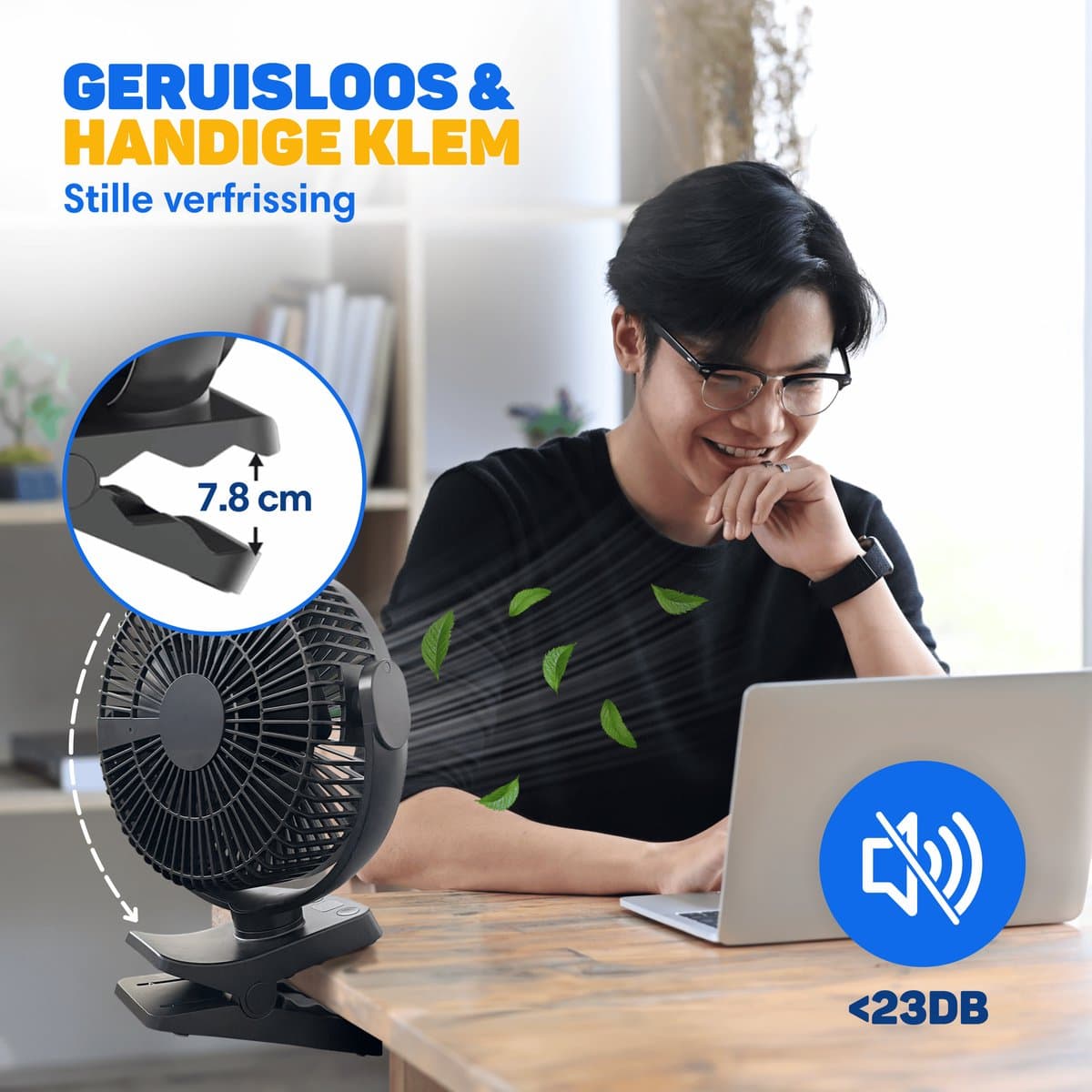 Vulpes Goods® Tech - Tafelventilator MAX - Ventilator - Oplaadbaar & Draadloos - Stille USB Ventilator met Afstandsbediening - 5 Snelheden & Verlichting - Ultra Stil - 12000 mAh & Powerbankfunctie - Zwart thumbnail 3