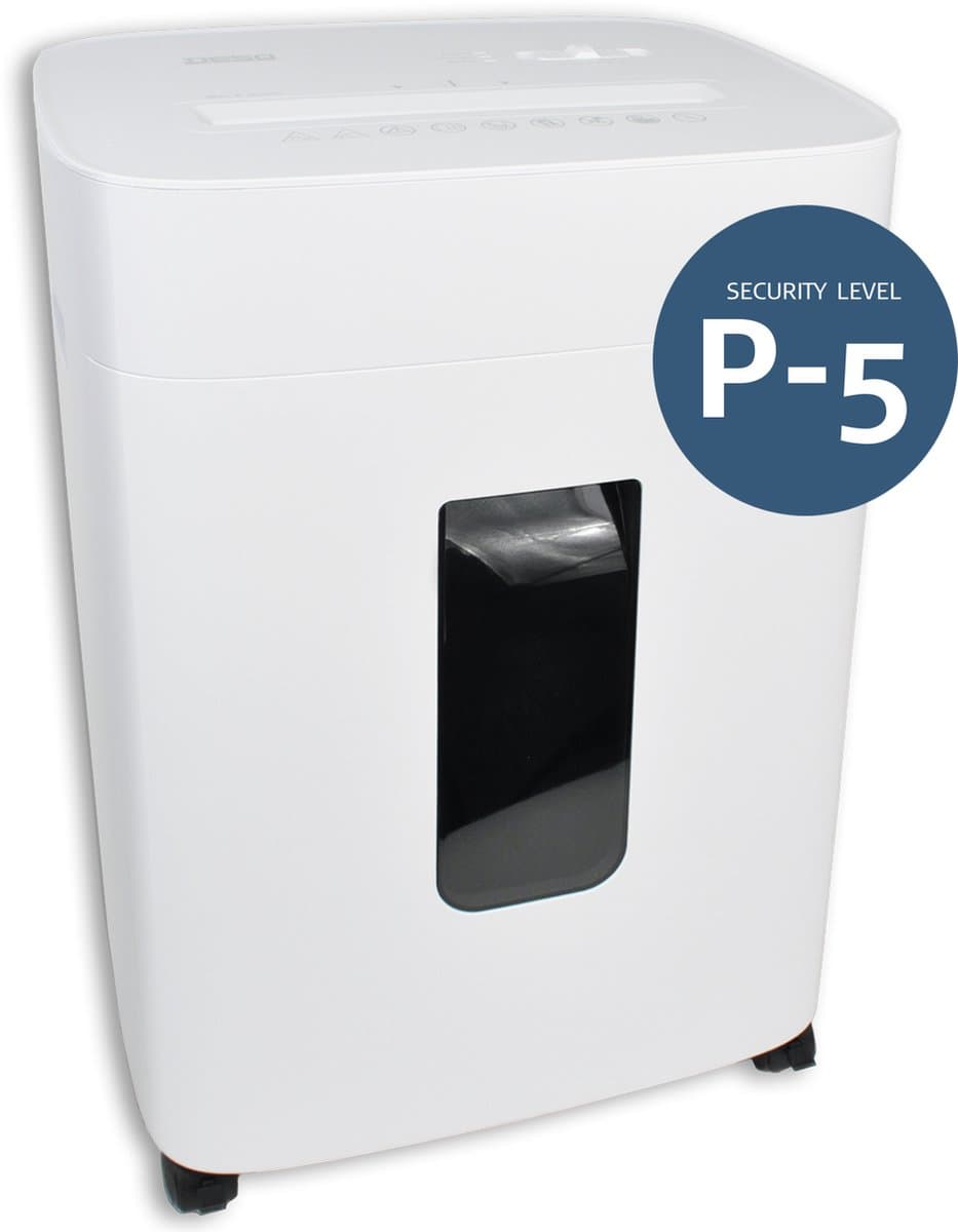 DESQ® Papierversnipperaar 20075 - 8 vel - Micro-cut (2500 snippers/A4) - 2 x 12 mm - Veiligheidsniveau P5 - 20 liter - 10 min. non-stop - 4 wielen - AVG-Proof - Kantoor/Thuiskantoor - Dutch Design