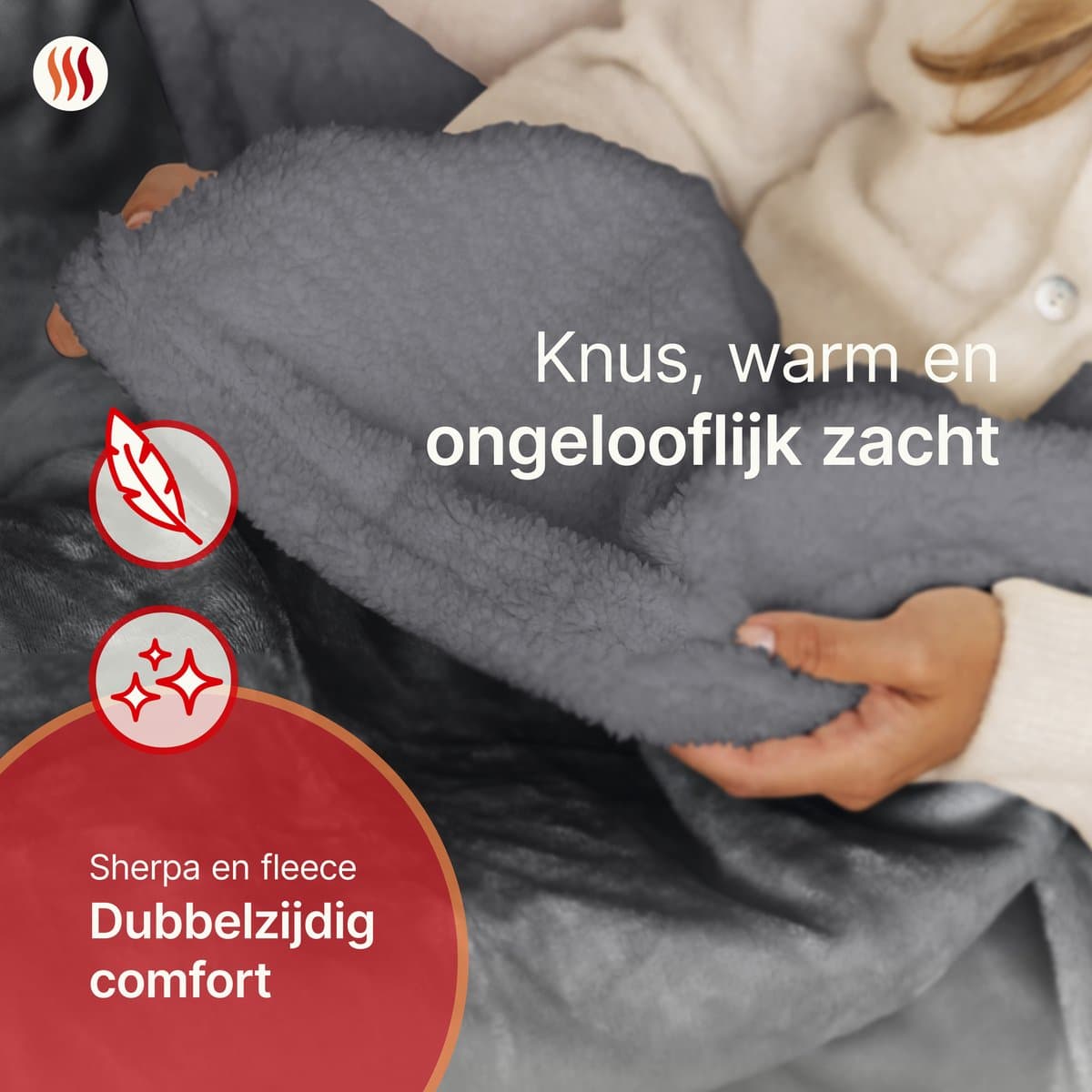 Seranova Elektrische Deken - Extra Warmtedraden - Premium Model - 160x120 cm - 1 Persoons Warmtedeken - Dubbelzijdig Fleece Sherpa - Antraciet thumbnail 3