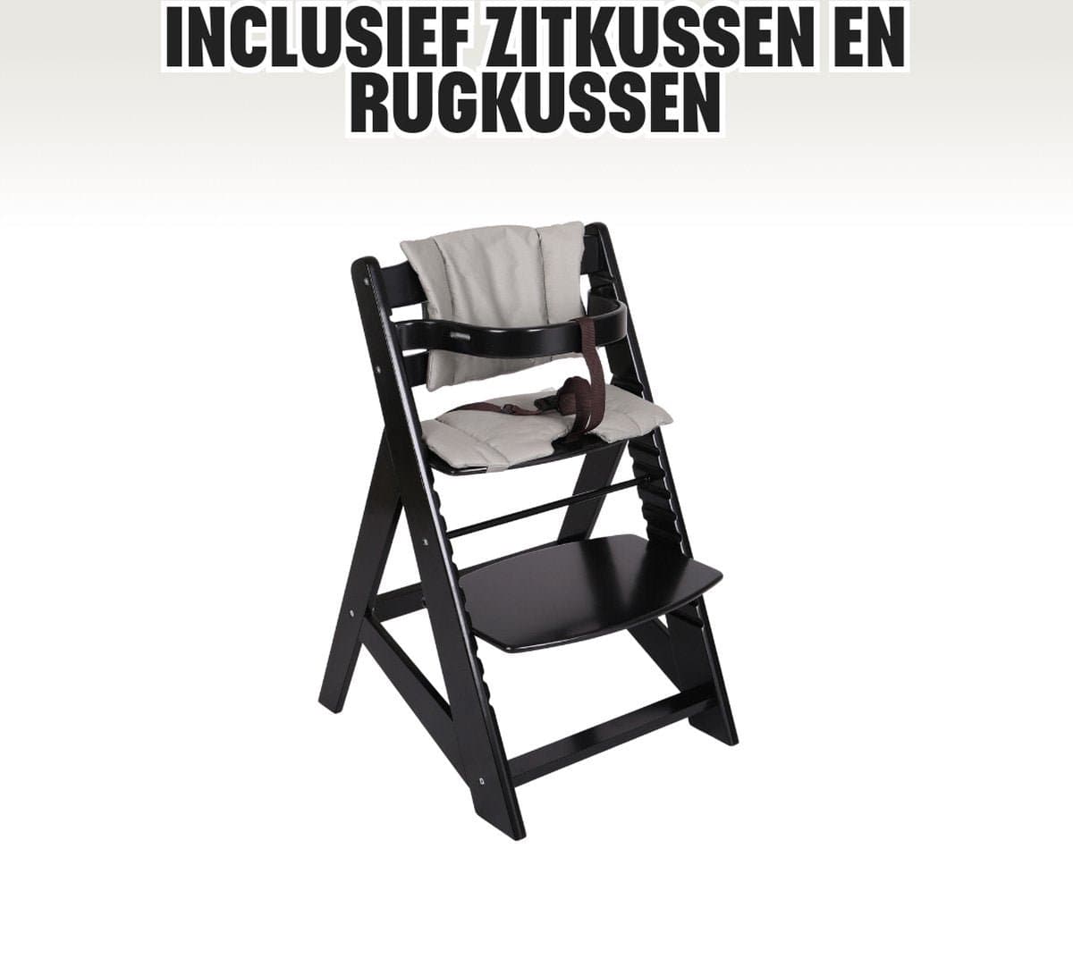 Buxibo Houten Meegroeistoel Kind - Inclusief Eetblad - Verstelbare Kinderstoel voor Comfort en Design - Inclusief kussen - 48×58×80cm - Zwart thumbnail 5
