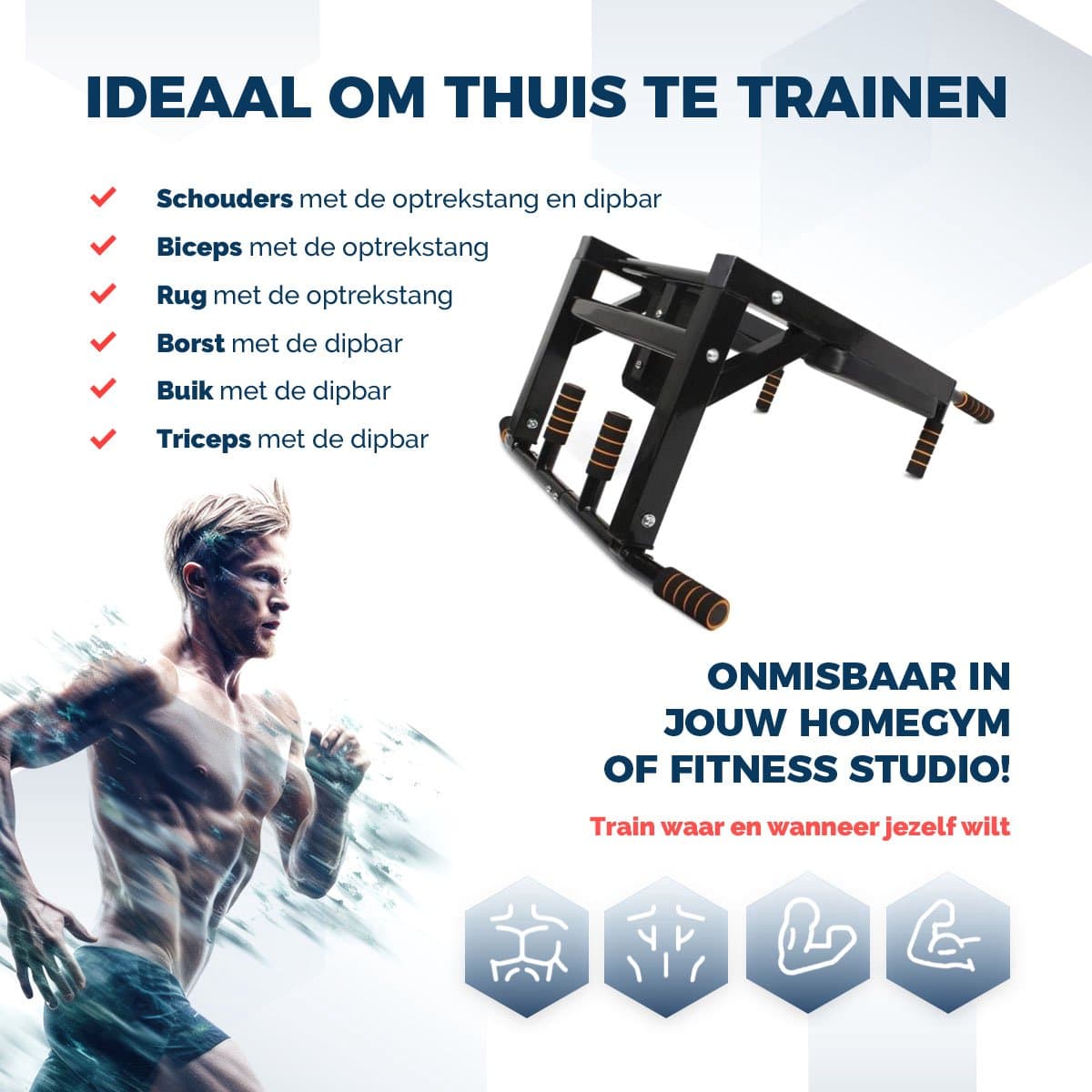 SOUTHWALL Fitness Station – 2-in-1 Pull Up Station en Dip Station – Optrekstang Fitness Wandmontage – Chin Up Bar – Pull Up Bar Muurmontage – Krachttraining – Power Rack – 150kg Draagkracht – Zwart/Rood thumbnail 2