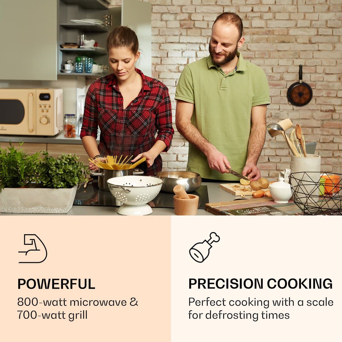 Klarstein Magnetron met Grill, 800 W, 20 Liter, 3-in-1 RVS Crème, Met Ontdooien en Pizzafunctie, Draaiplateau, Compact - voor Keuken - Bruin - Microwave Combimagnetron Microgolfoven Microwave Oven thumbnail 6
