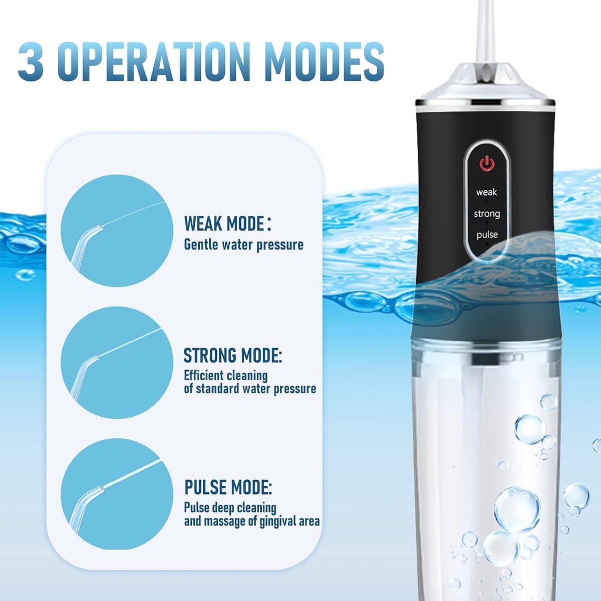 Draadloze elektrische waterflosser - 3 modi en 4 spuitkoppen - oplaadbare mondirrigator - draagbaar reisontwerp - voor volwassenen, tandreiniging en tonsilstenen thumbnail 3