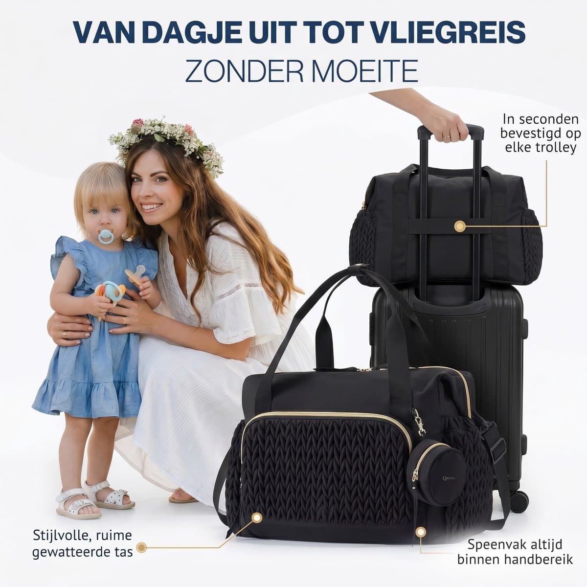 Qrenova Luiertas Groot – Inclusief verschoonmatras- Baby Verzorgingstas – 3 Draagmogelijkheden – Reis – Unisex – Zwart thumbnail 5