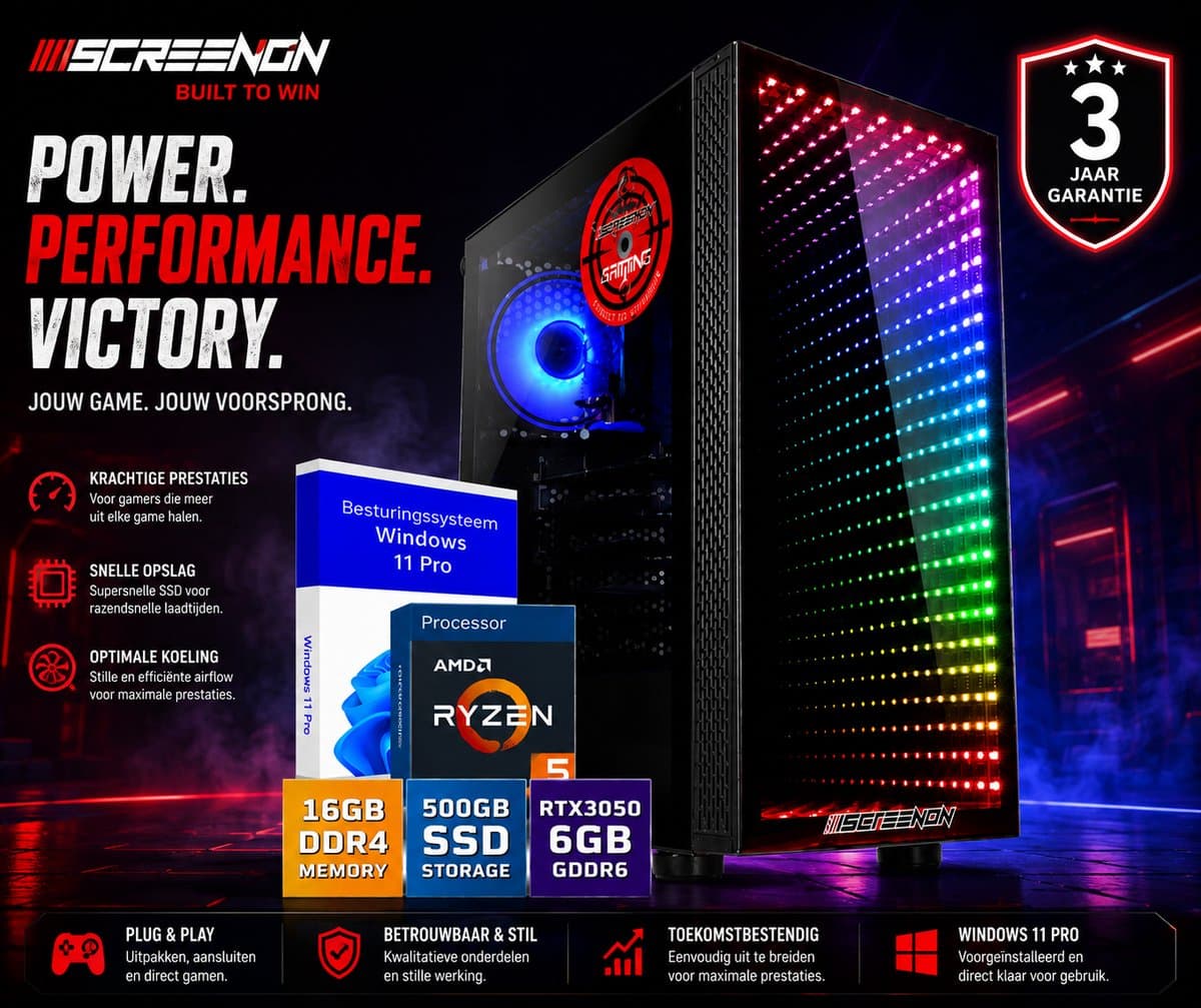 Game PC RTX 3050 6GB Gaming Desktop | AMD Ryzen 5 2600X | 16GB DDR4 RAM | 500GB SSD | Windows 11 Pro | RGB Gaming Computer | Fortnite PC | Minecraft PC | Valorant PC | Roblox PC | Plug & Play | 3 Jaar Garantie thumbnail 3