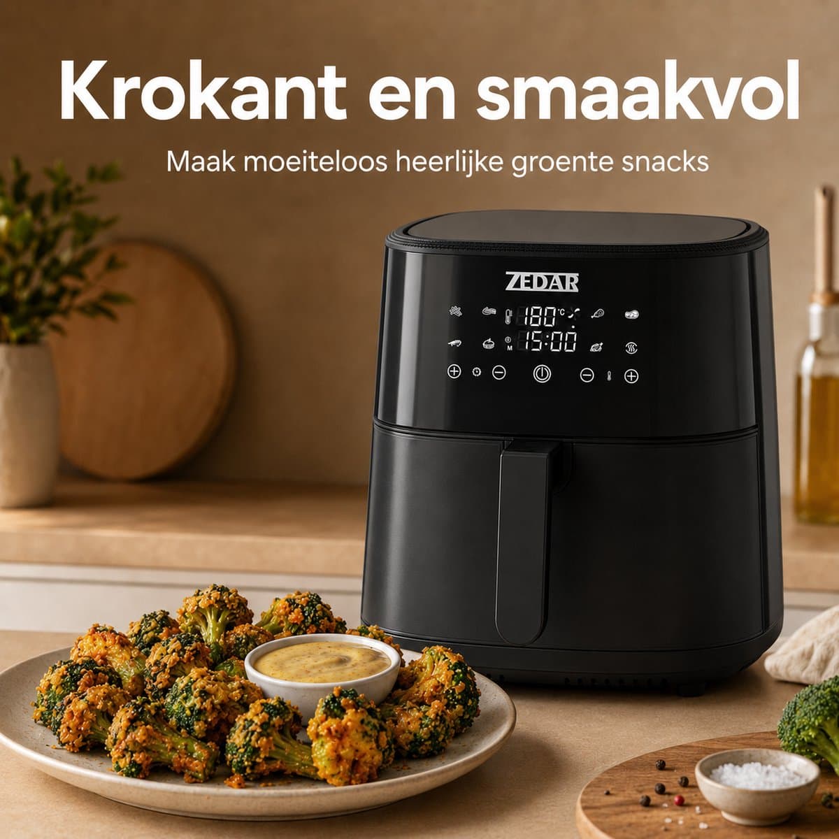 Airfryer XXL - Met APP - Groot 8 Liter - Heteluchtfriteuse - Zwart - Digital Touchscreen - 50 voorgeprogrammeerde gerechten Zedar AF600 thumbnail 8