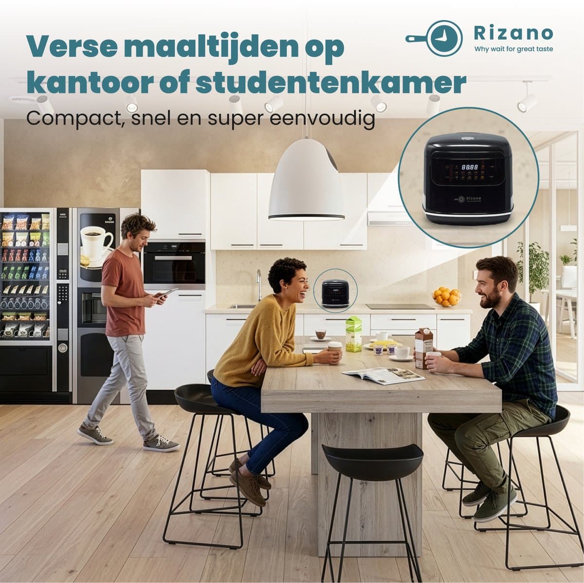Rizano® Rijstkoker Zwart - 1-4 Personen - Multicooker - Slowcooker - Rice Cooker Klein 2L - Rijststomer - Rijstkoker met Stomer - Soep, Stoofpot & Cake - Anti-aanbak met 3D Warmteverdeling - Touchscreen en 5 Functies thumbnail 7