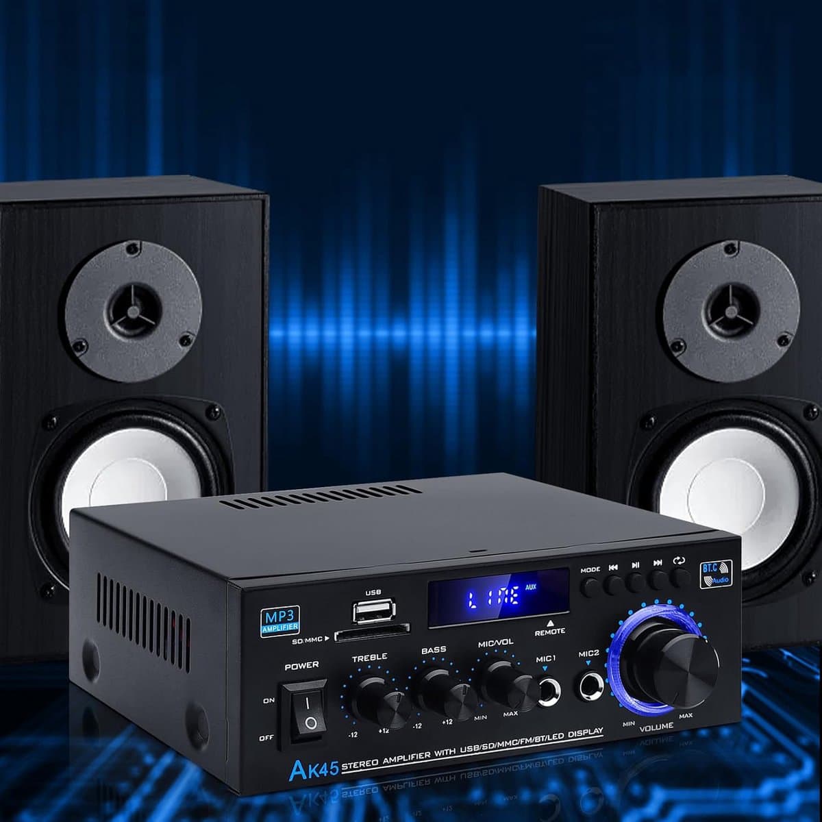 Bluetooth 5.0 Audioversterker Ontvangers - AK45 Hifi Stereo Mini Eindversterker RMS 40W 2.0 Kanaals Home Theater Audio Componenten Luidsprekers Versterker W/MIC USB RCA FM Radio thumbnail 4