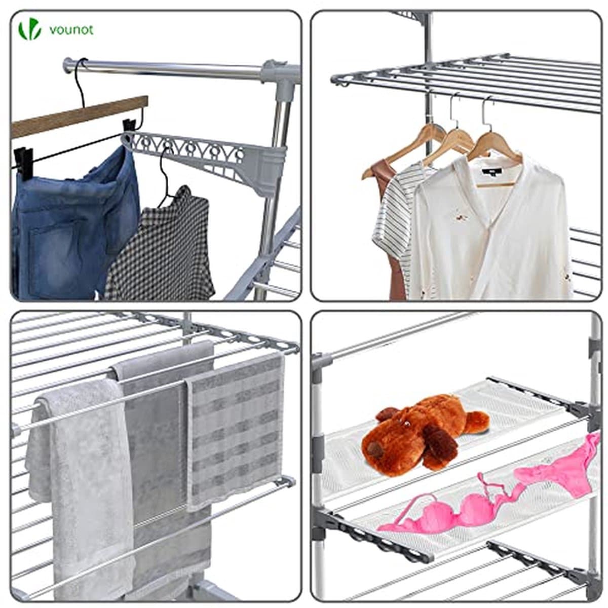 Droogrek Met Wielen - Kledingrek Vlier - Kleding Drogen - 28 Meter Drooglengte - 4 Niveaus - Zilver thumbnail 6