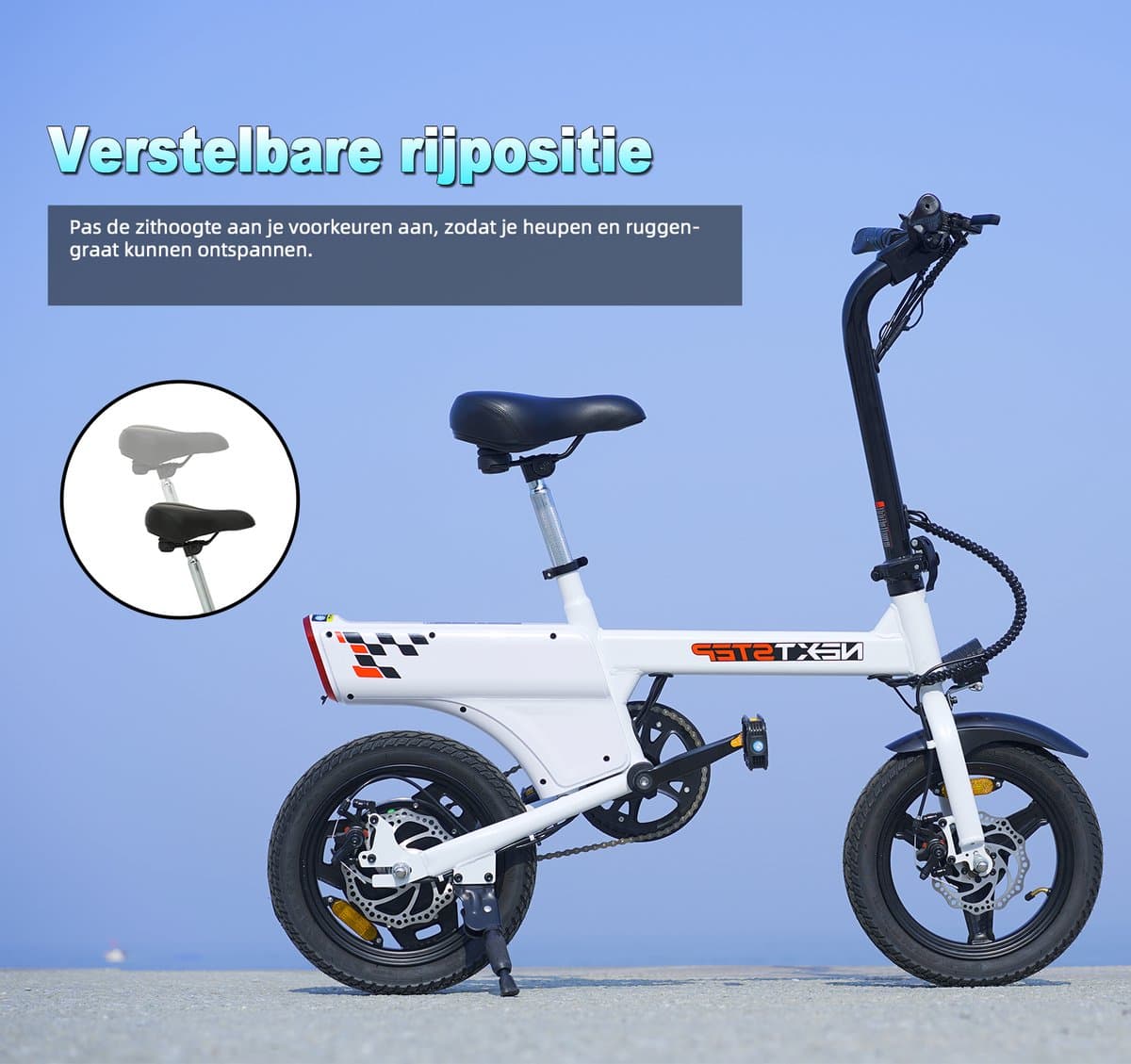 YEE GOO Elektrische Fiets - 250 W Motor - 36V 7,8Ah Batterij - 30-45 km Actieradius - 14 Inch Banden - Schijfremmen voor en achter - LED-verlichting en LCD-display - Draagbare e-bike voor woon-werkverkeer in de stad - Wit. thumbnail 8
