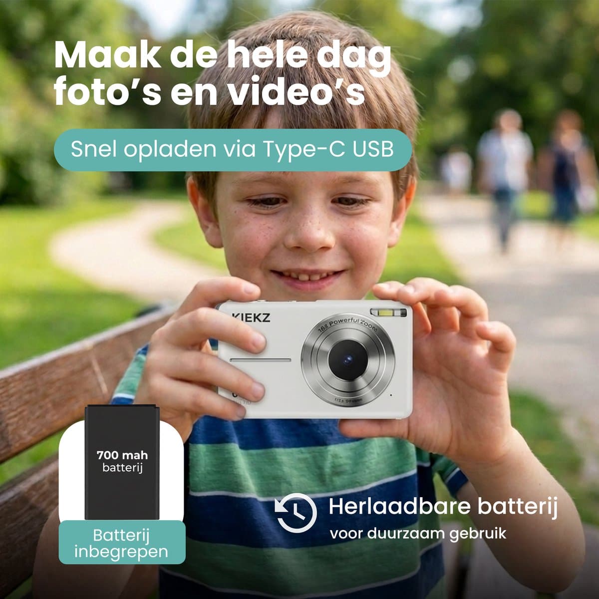 Kiekz Digitale Camera 64MP - Fotocamera Full HD - Compact Camera - Fototoestel - Autofocus - Ideaal voor Kinderen en Beginners - Inclusief 32GB SD Kaart - Wit thumbnail 3