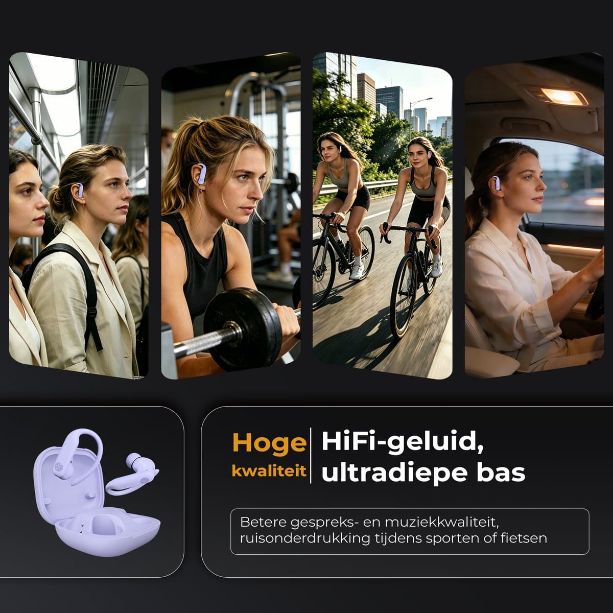 Golden Sound Sport Draadloze oordopjes - 80 uur batterijduur - Active Noise Cancelling - 45dB - Sport oordopjes - Oortjes draadloos - Bluetooth oortjes - Paars thumbnail 3