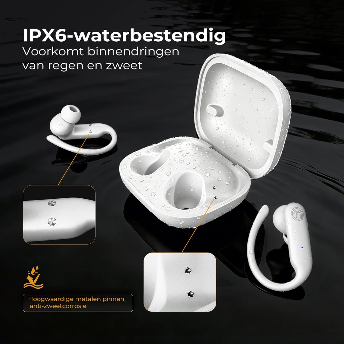 Golden Sound Sport Draadloze oordopjes - 80 uur batterijduur - Active Noise Cancelling - 45dB - Sport oordopjes - Oortjes draadloos - Bluetooth oortjes - Wit thumbnail 8