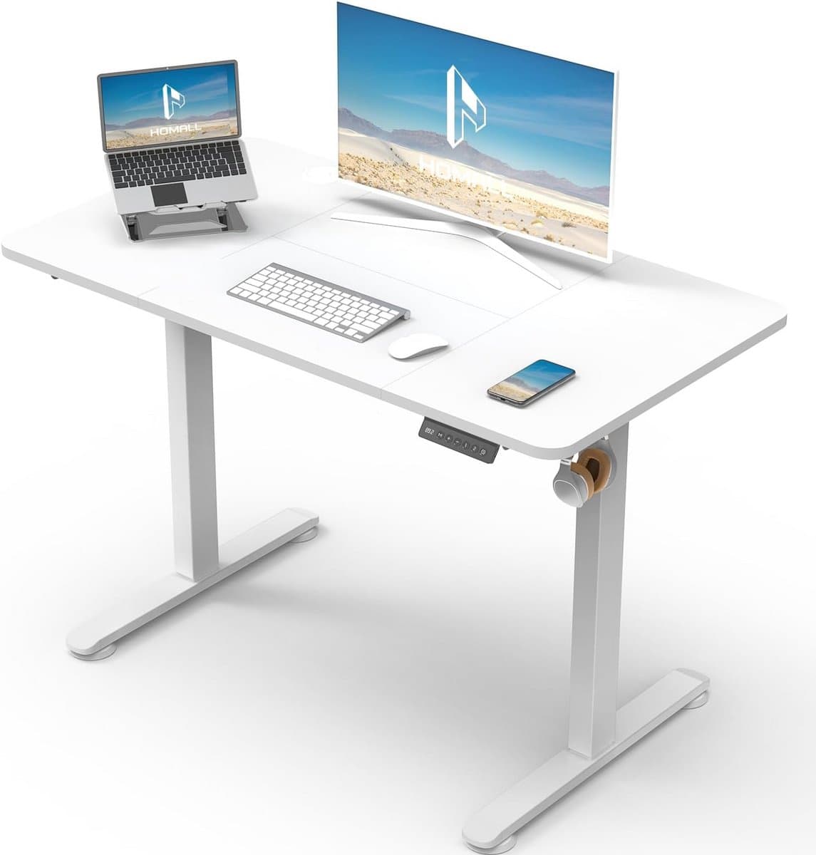 Elektrisch Bureau - Verstelbaar bureau - Thuiswerken - Anti-botsingssysteem - 100 x 60 cm - Zwart - afbeelding 1