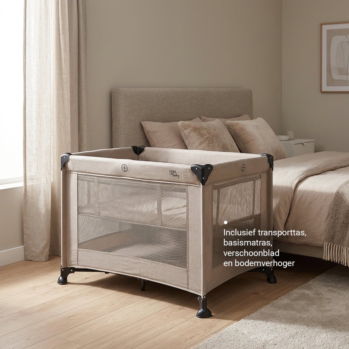 Novi Baby Nolan Luxe Air+ Campingbed/Box - Zand Melange - Compact inklapbaar campingbed - Inclusief transporttas thumbnail 2