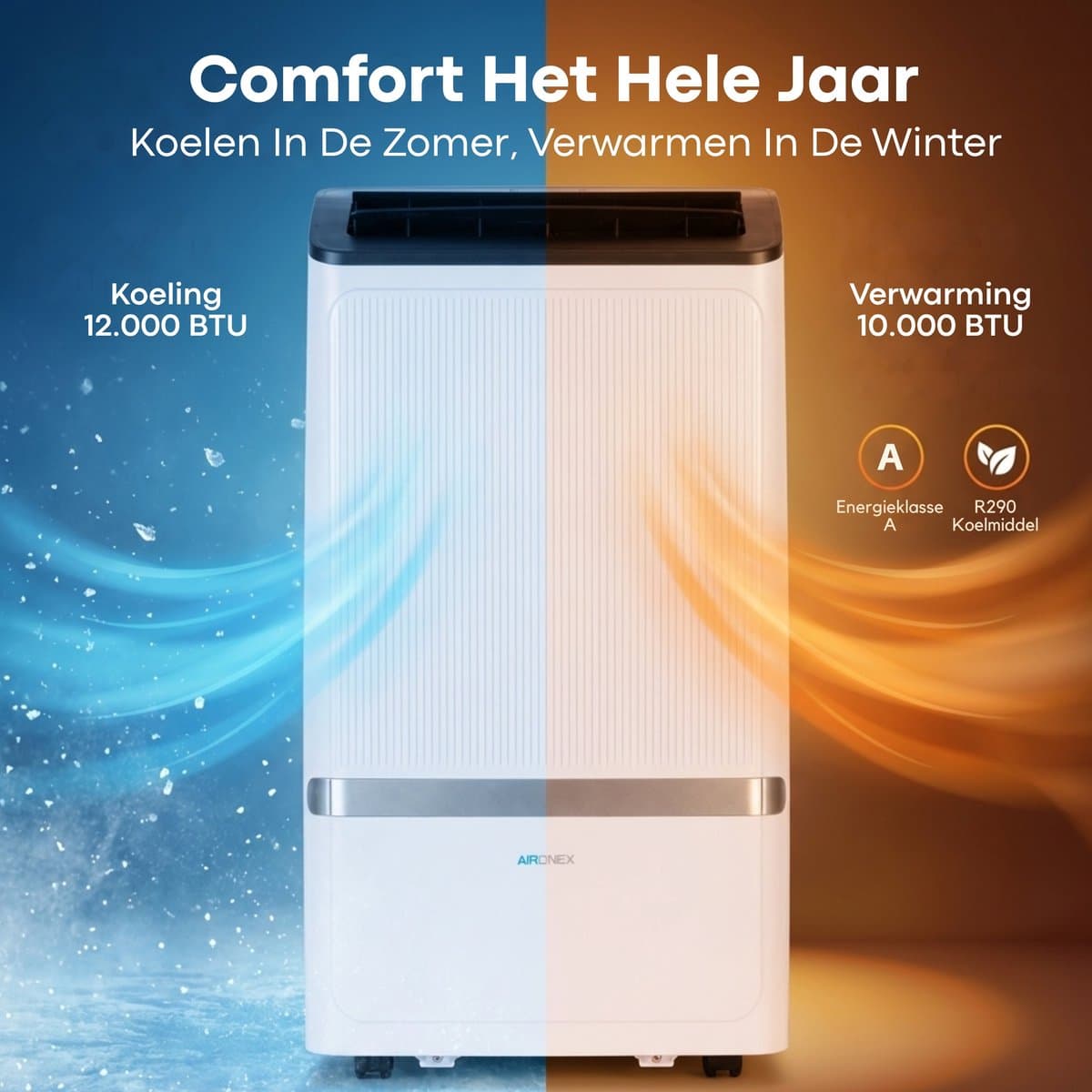 Aironex Mobiele Airco 12000 BTU – App & Afstandsbediening – Stil & Compact – Mobiele Airconditioner met Raamafdichting - Mobiele Airco voor Slaapkamer, Woonkamer, Kantoor thumbnail 5