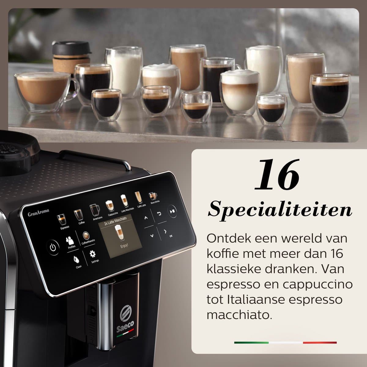 Saeco GranAroma - Espressomachine - 16 Dranken met melksysteem - Volautomatisch - Koffiemachine met bonen + AquaClean filter - Zwart (SM6580/00) thumbnail 4