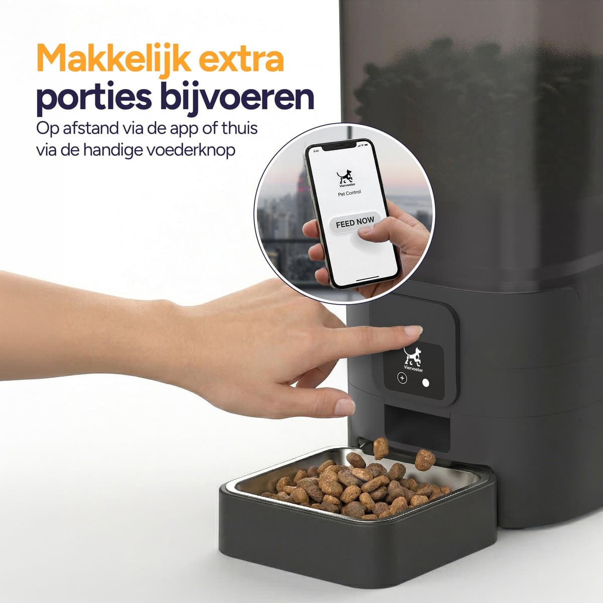 Viervoeter Feed - Automatische Voerbak 6L - Kat en Hond - Voerautomaat met App & Audio - Zwart thumbnail 2