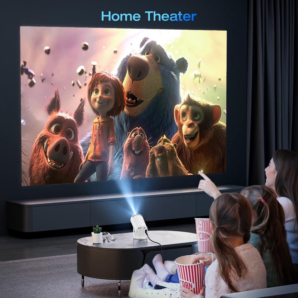 Mini Beamer HY300Pro - Projector met Netflix+YouTube+Disney+ - 4K-ondersteuning - 180° Draaibare - iOS/Android/Windows - WiFi 6 & Bluetooth 5.2 - Wit thumbnail 6