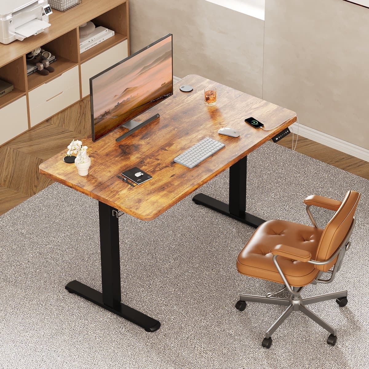 Devoko Zit-Sta Bureau 100x60 cm - Elektrisch Verstelbaar Bureau - Digitaal Display - Zit-Alarm - 2 Geheugenstanden - Bruin thumbnail 3