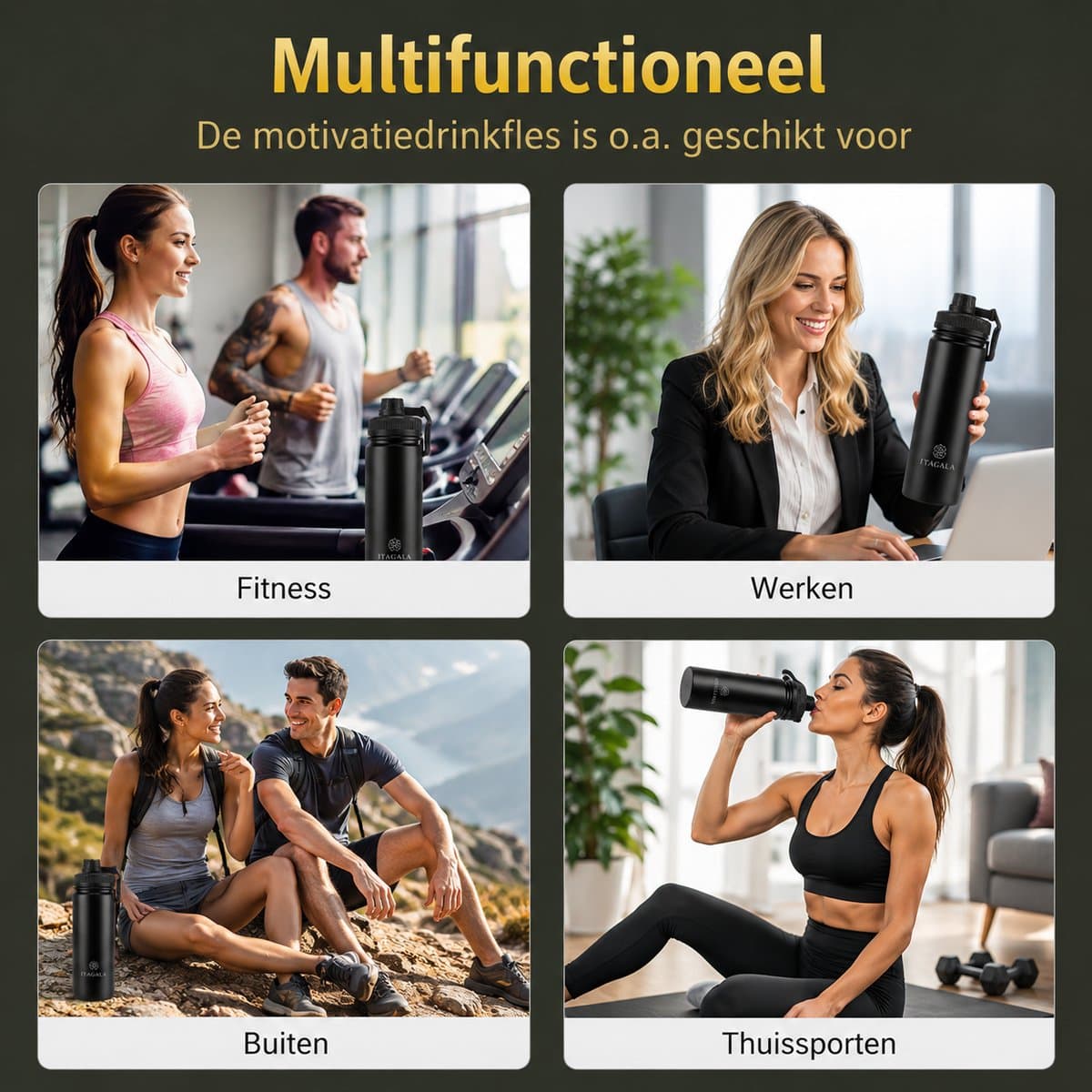 ITAGALA® Waterfles 1 Liter - Luxe RVS Thermosfles - Drinkfles - Fruit Filter - 100% Lekvrij - BPA vrij - Sport Drinkflessen Volwassenen - Isolatie drinkfles - Thermosbeker - 24uur koud/12 uur warm - Mat Groen thumbnail 3