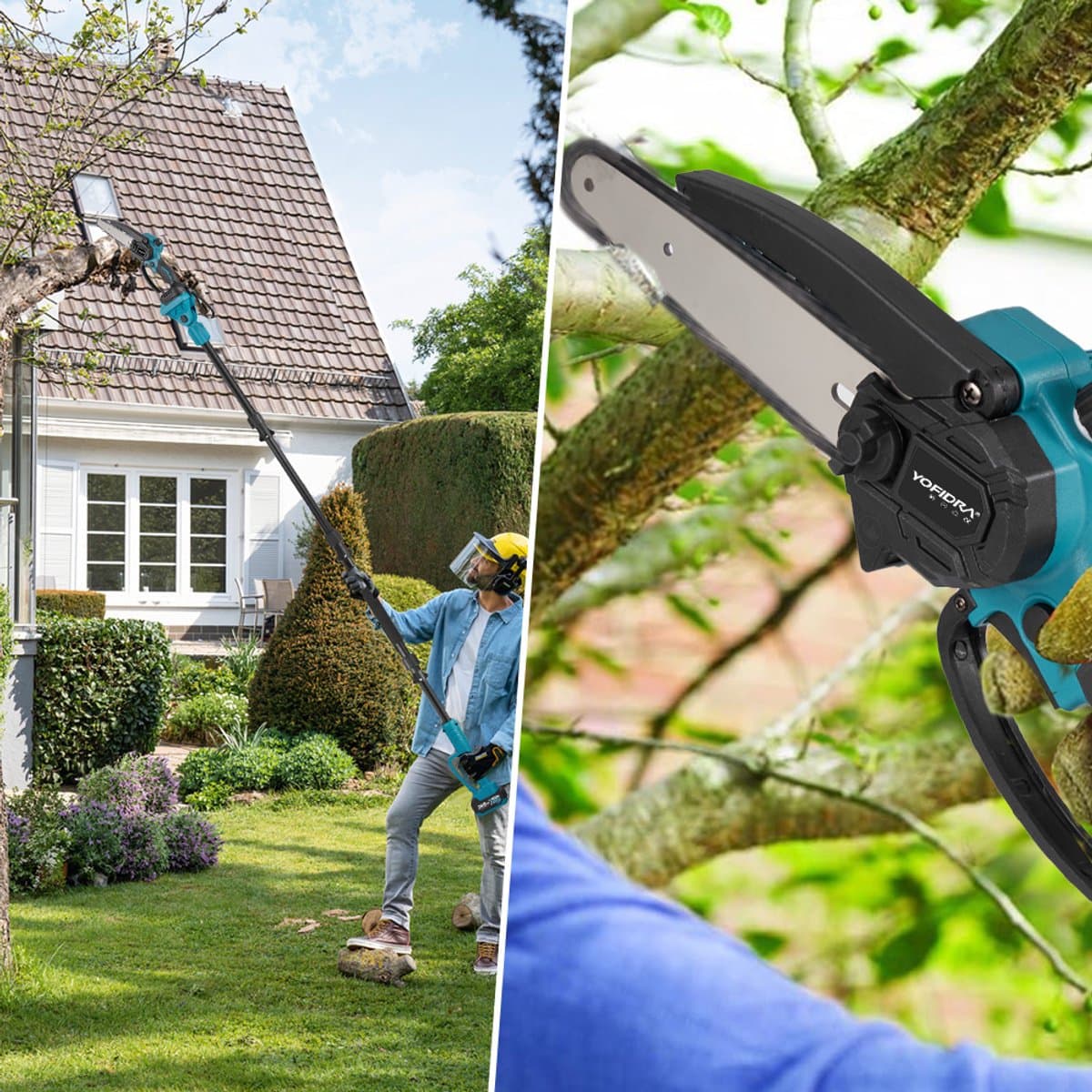 Yofidra Accu Hoogsnoeier - 4-in-1 Hoogsnoeier Kettingzaag + Telescopische Steel - Elektrische Snoeischaar - 1 m tot 2 m - Brushless - Met 2 Accus - voor boomtakken, houtzagen thumbnail 8