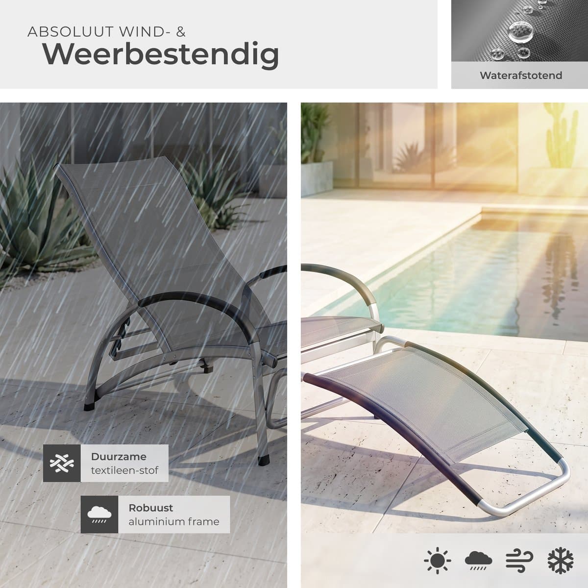 tectake® Ligbed Avignon - 2-in-1 verstelbare ligstoel - Schommelstoel voor buiten - Weerbestendig frame en waterafstotend, luchtdoorlatend weefsel - Tuinstoel - Balkonstoel - 195cm lang - Antraciet thumbnail 8