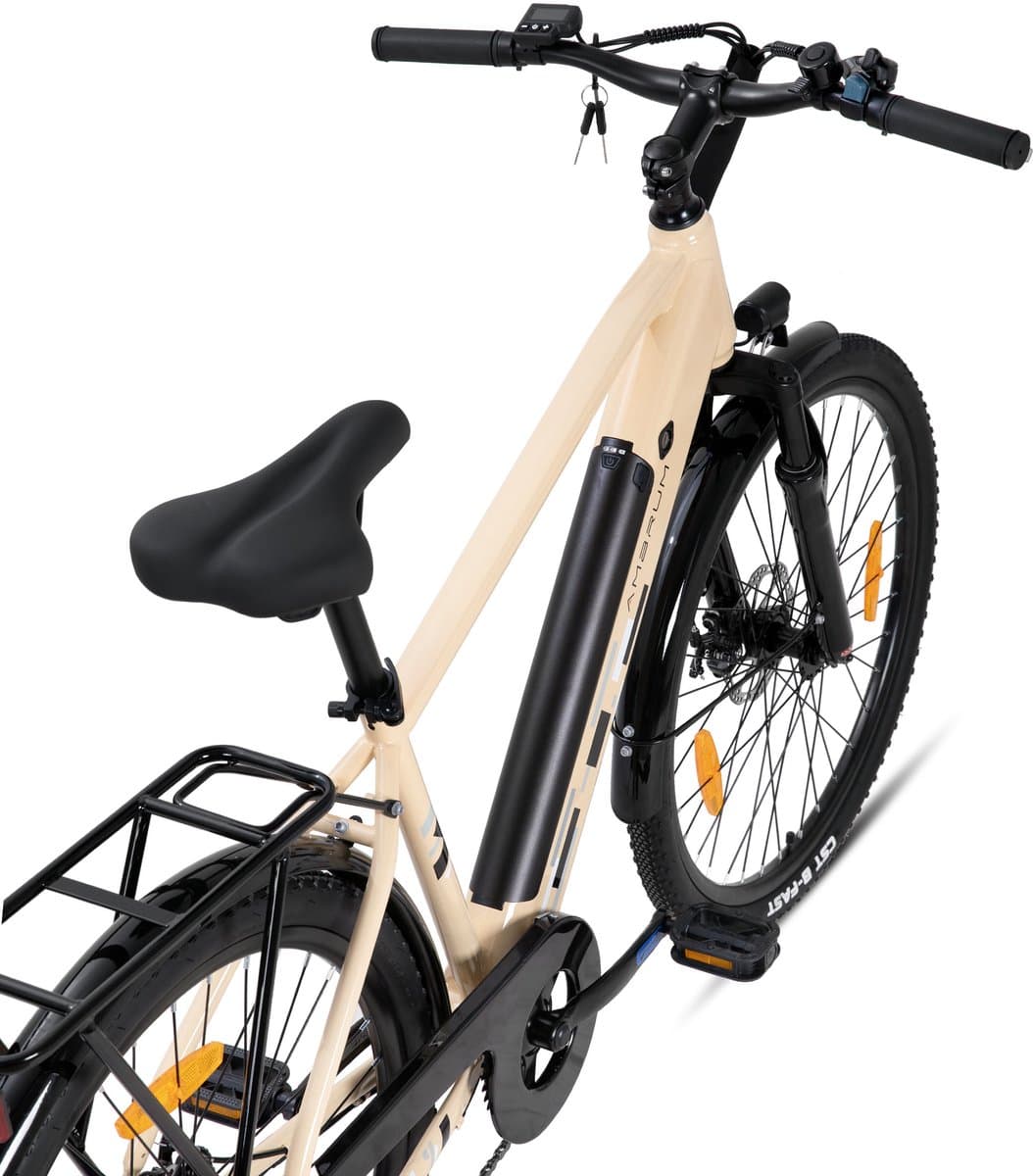 HILAND Rhythm elektrische stadsfiets - 26 inch - 250W motor - 50km actieradius - 36V 7.8Ah accu - Shimano 7-versnellingen - Unisex - Geel thumbnail 2