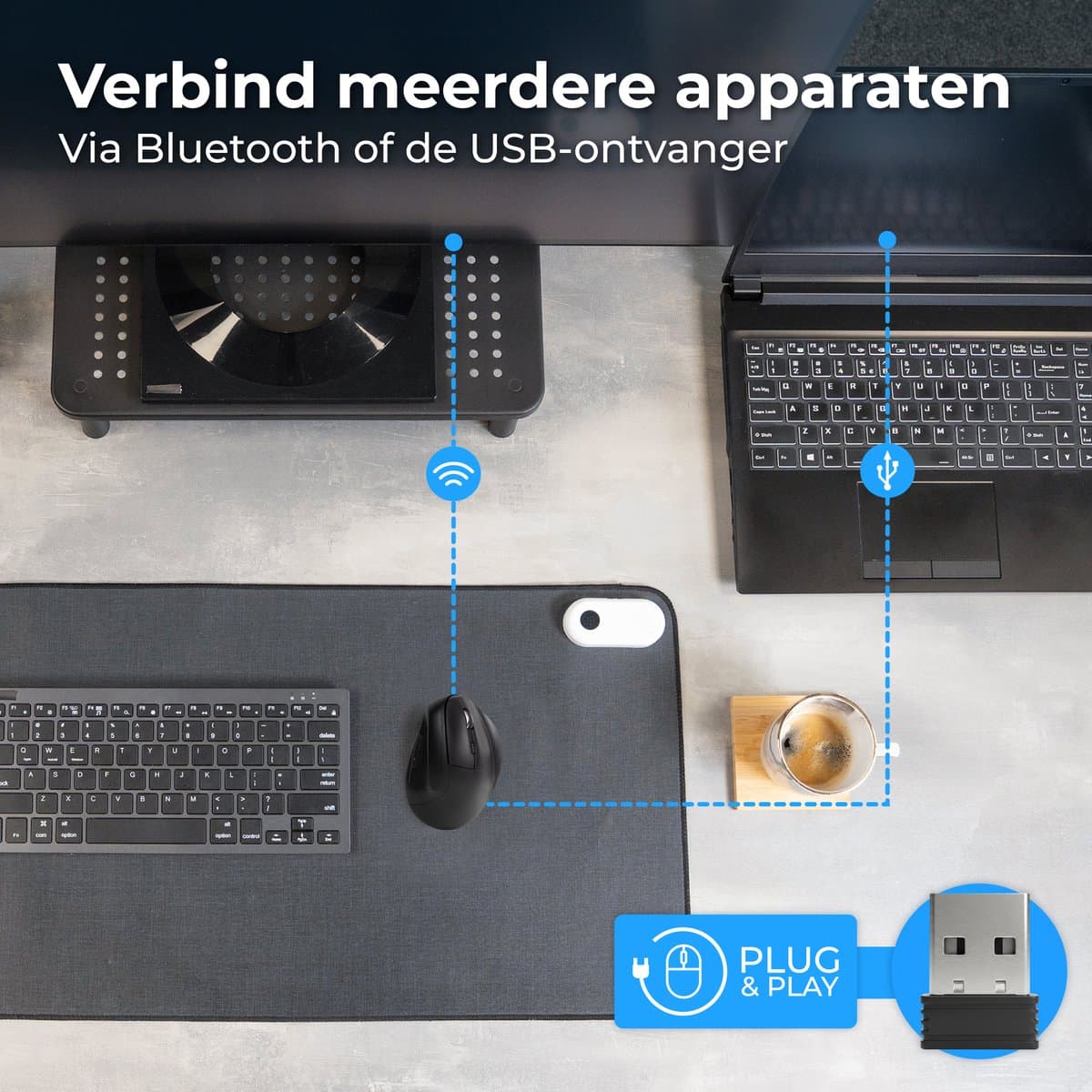 Nuvance Draadloze Muis - Ergonomische Muis Rechtshandig - Bluetooth Muis - Muis Draadloos - Stil - Computermuis - Wireless Mouse thumbnail 6