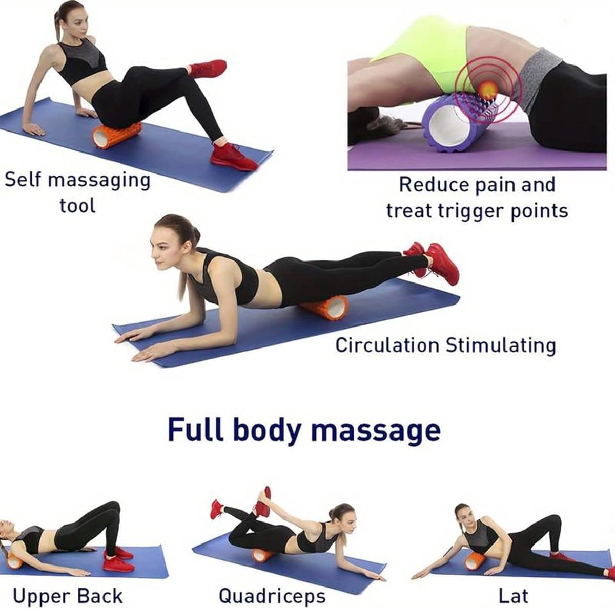 Foam Roller - Schuimroller - Yoga Grid Foam Roller - Massage Roller - Foamroller - Fitness Roller - Fasciarol wervelkolom - schuimroller met 3D - voor zelfmassage, spierspanning, fasciarol voor yoga, sport, fitness, pilates - 10x30 cm - Zwart thumbnail 6